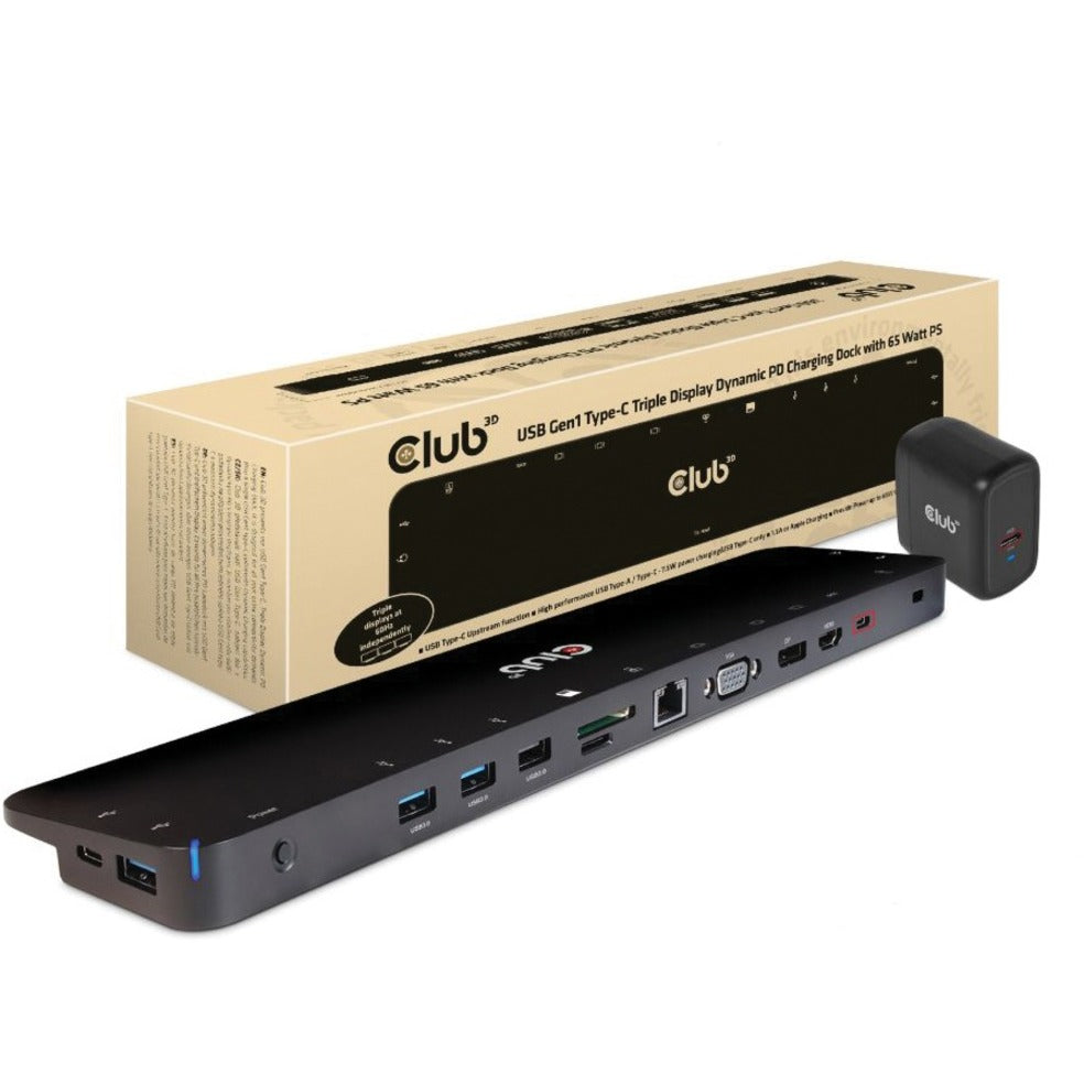 Club 3D CSV-1564W65 Docking Station, USB-C Hub with 4K HDMI, VGA, Ethernet, USB-A and SD Card Reader