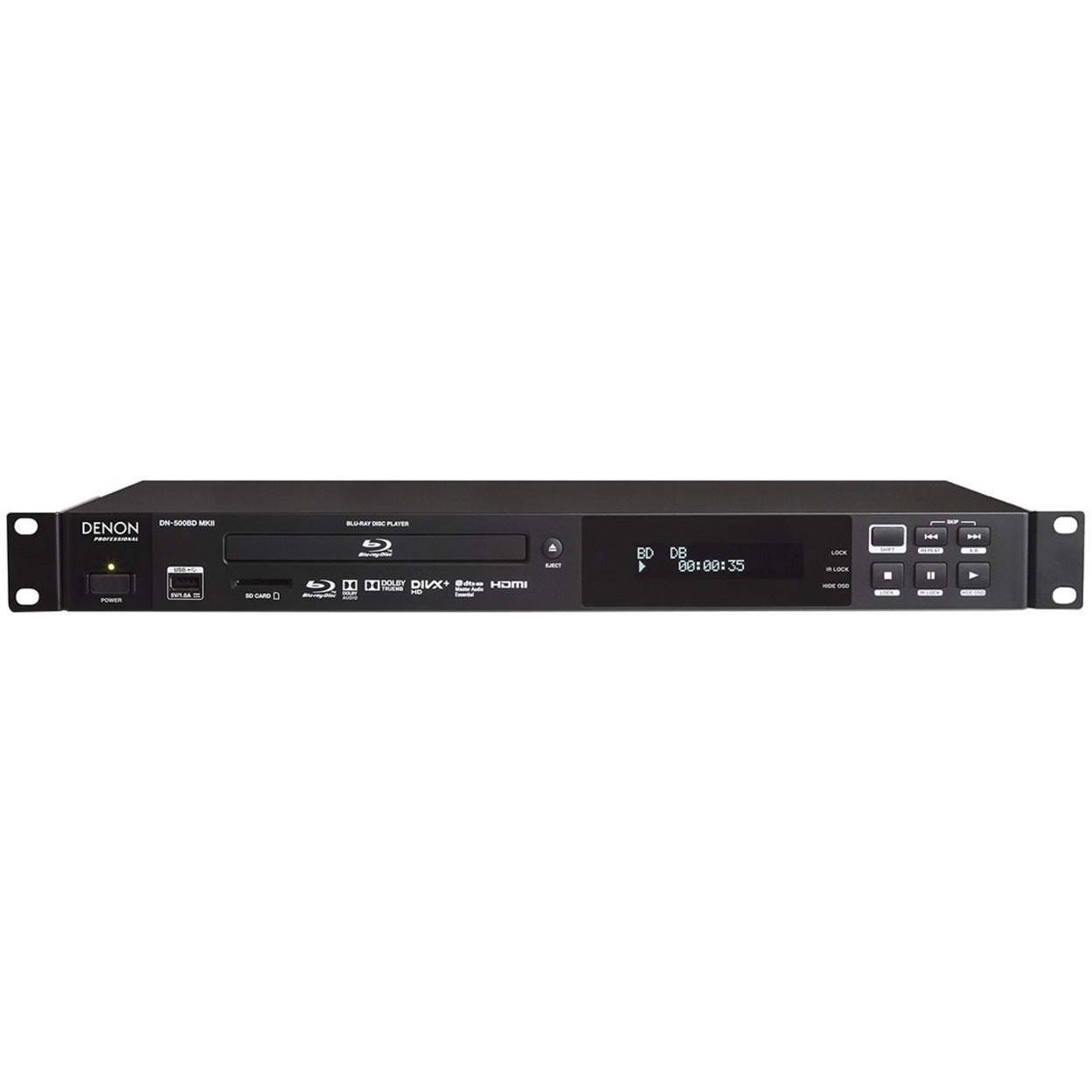 Denon Professional DN-500BDMKII Blu-Ray DVD CD/SD/USB Player, Dolby Digital, DTS, 7.1 Audio, 1080p Video, SD Memory, HDMI, USB Ports
