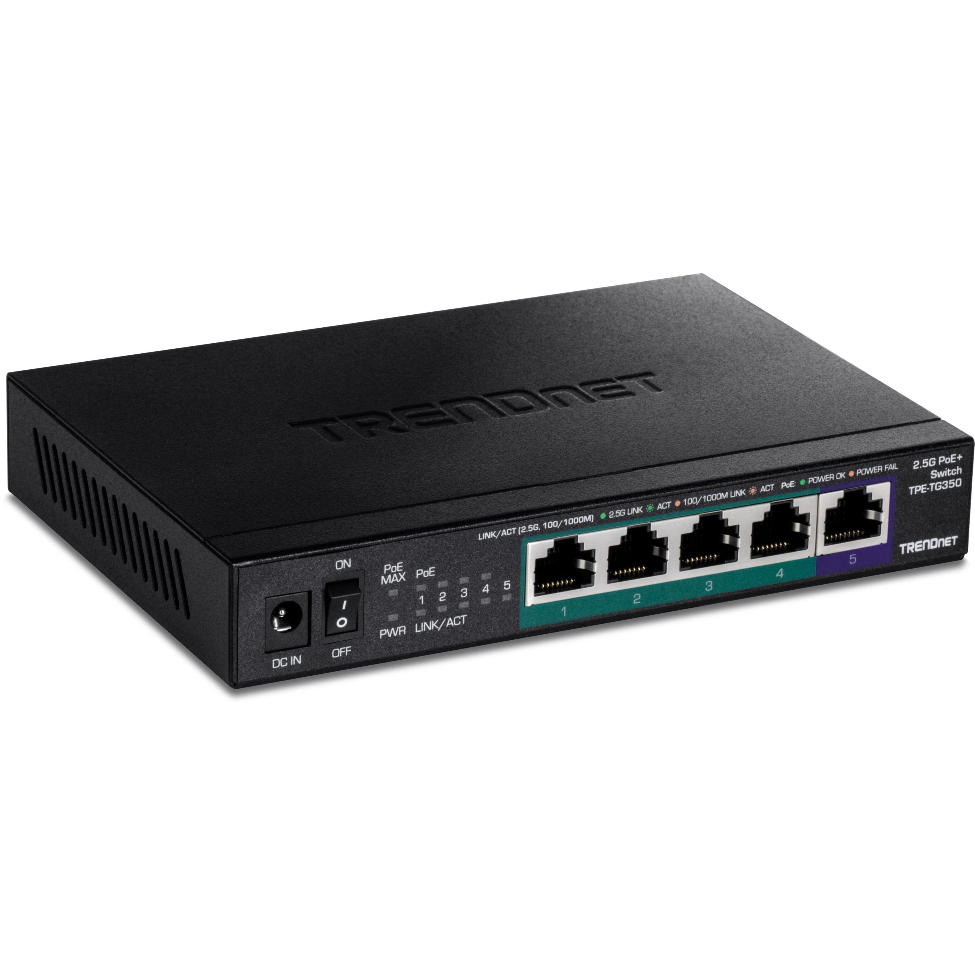 TRENDnet TPE-TG350 5-Port Unmanaged 2.5G PoE+ Switch, Gigabit Ethernet Network, TAA Compliant