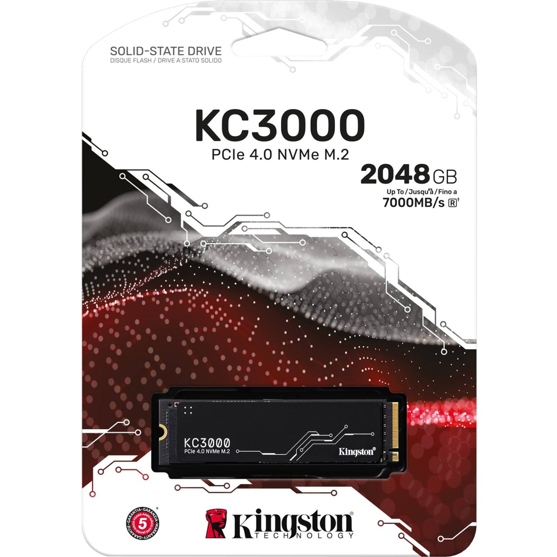 Kingston SKC3000D/2048G KC3000 PCIe 4.0 NVMe M.2 SSD, 2TB Storage Capacity, 5 Year Warranty, 7000 MB/s Transfer Rate