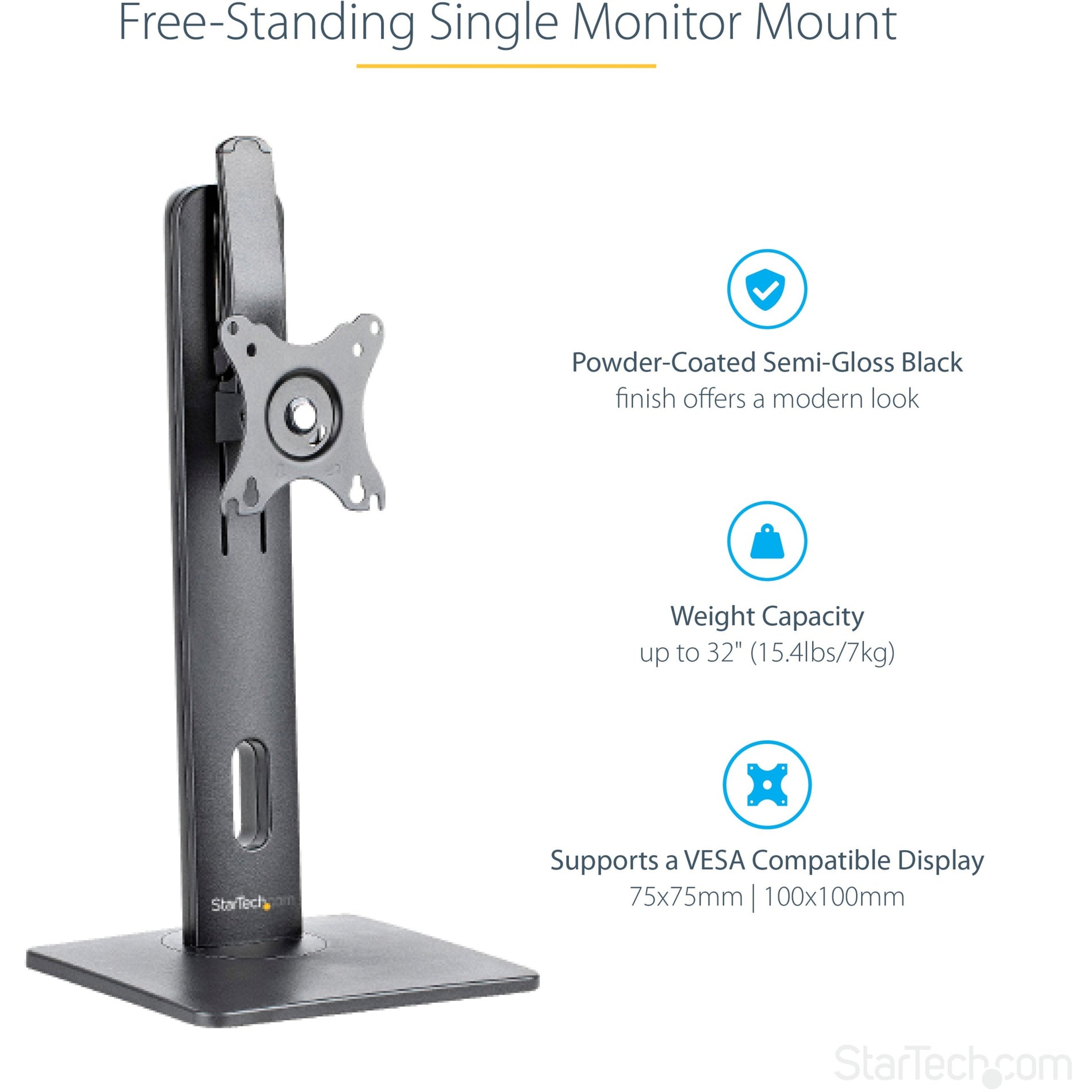 StarTech.com FPPNEUSTND Monitor Stand, Height Adjustable Ergonomic Desk Stand, for VESA Mount Displays up to 32" (15lb)