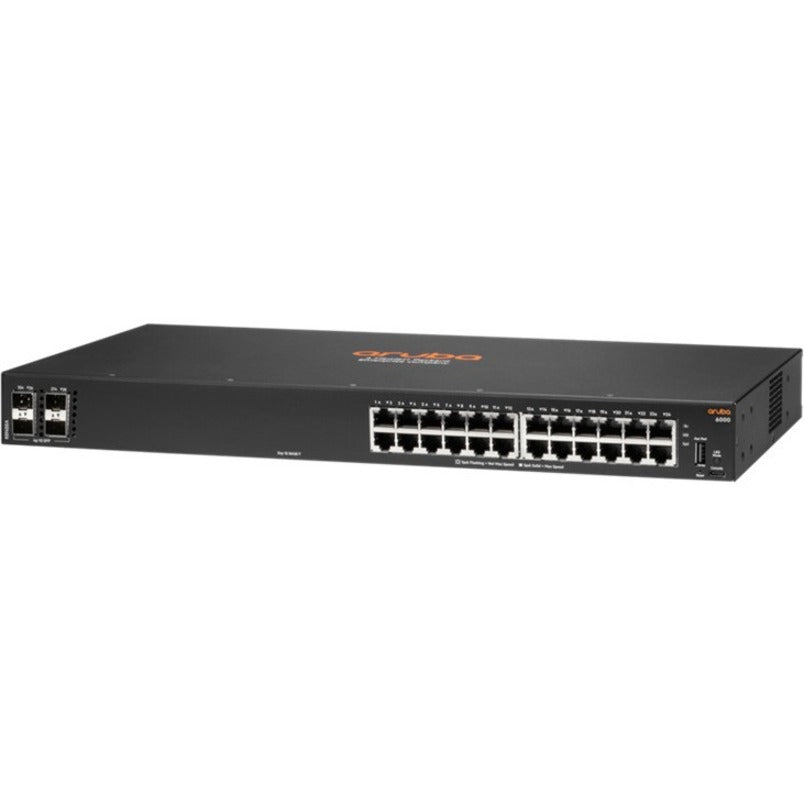 Aruba R8N88A 6000 24G 4SFP Switch, Gigabit Ethernet, 24 Ports, Power Supply