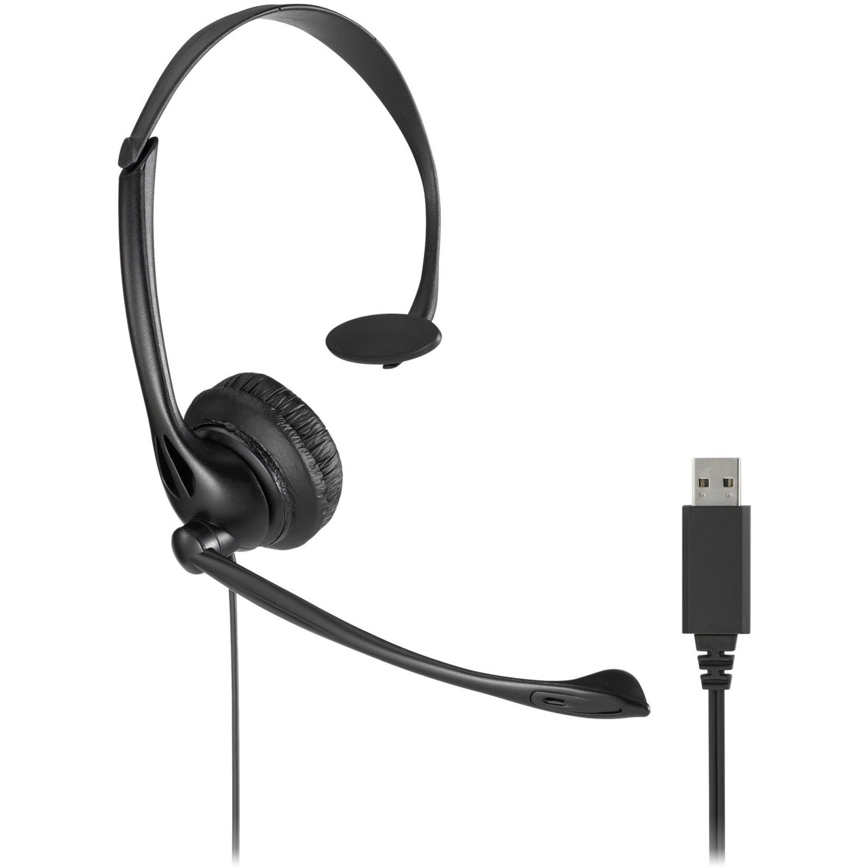 Kensington K80100WW Classic USB-A Mono Headset with Mic and Volume Control, Adjustable Headband, Plug and Play, Noise Cancelling