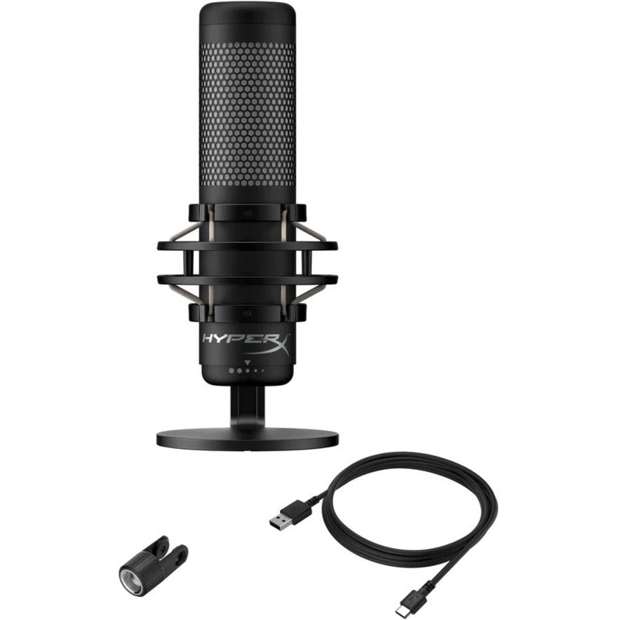 HyperX 4P5P7AA QuadCast S USB Microphone (Black-Grey), Wired Condenser Mic with Cardioid, Omni-directional, Bi-directional Polar Patterns, Shock Mount, Mute and Gain Controls