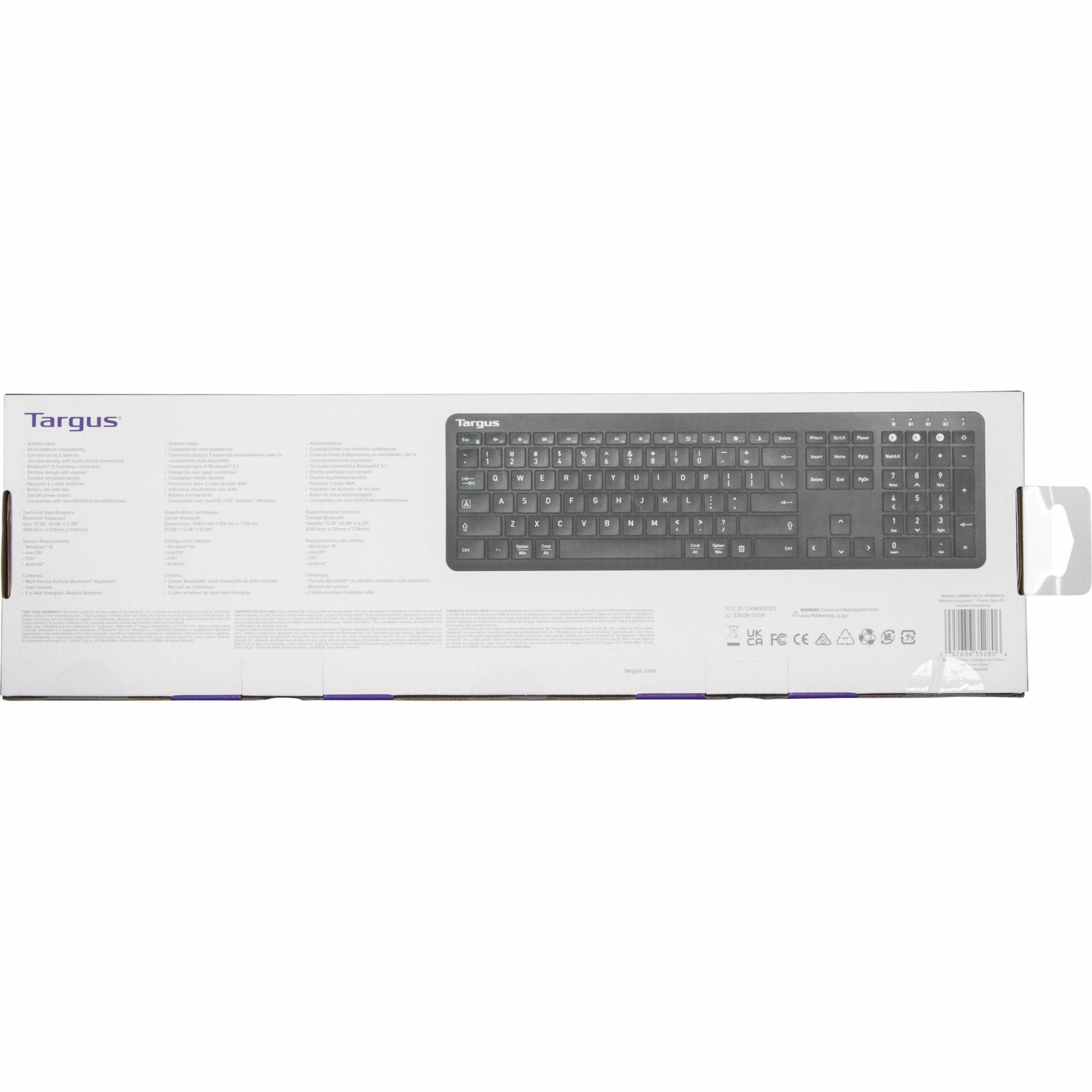 Targus AKB864US Full-Size Multi-Device Bluetooth Antimicrobial Keyboard, Black