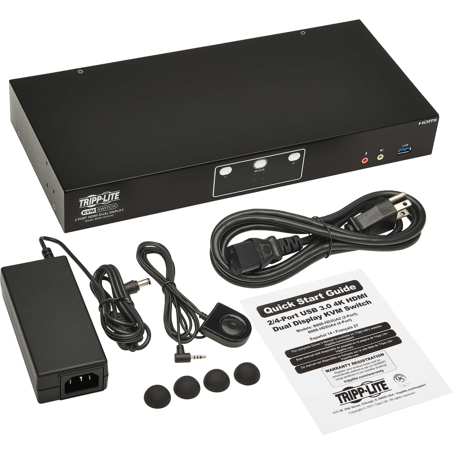 Tripp Lite B006-HD2UA2 HDMI Dual-Display KVM Switch, 4096 x 2160, 3 Year Warranty, USB, HDMI, 6 USB Ports, 5 HDMI Ports, 1 Network (RJ-45) Port