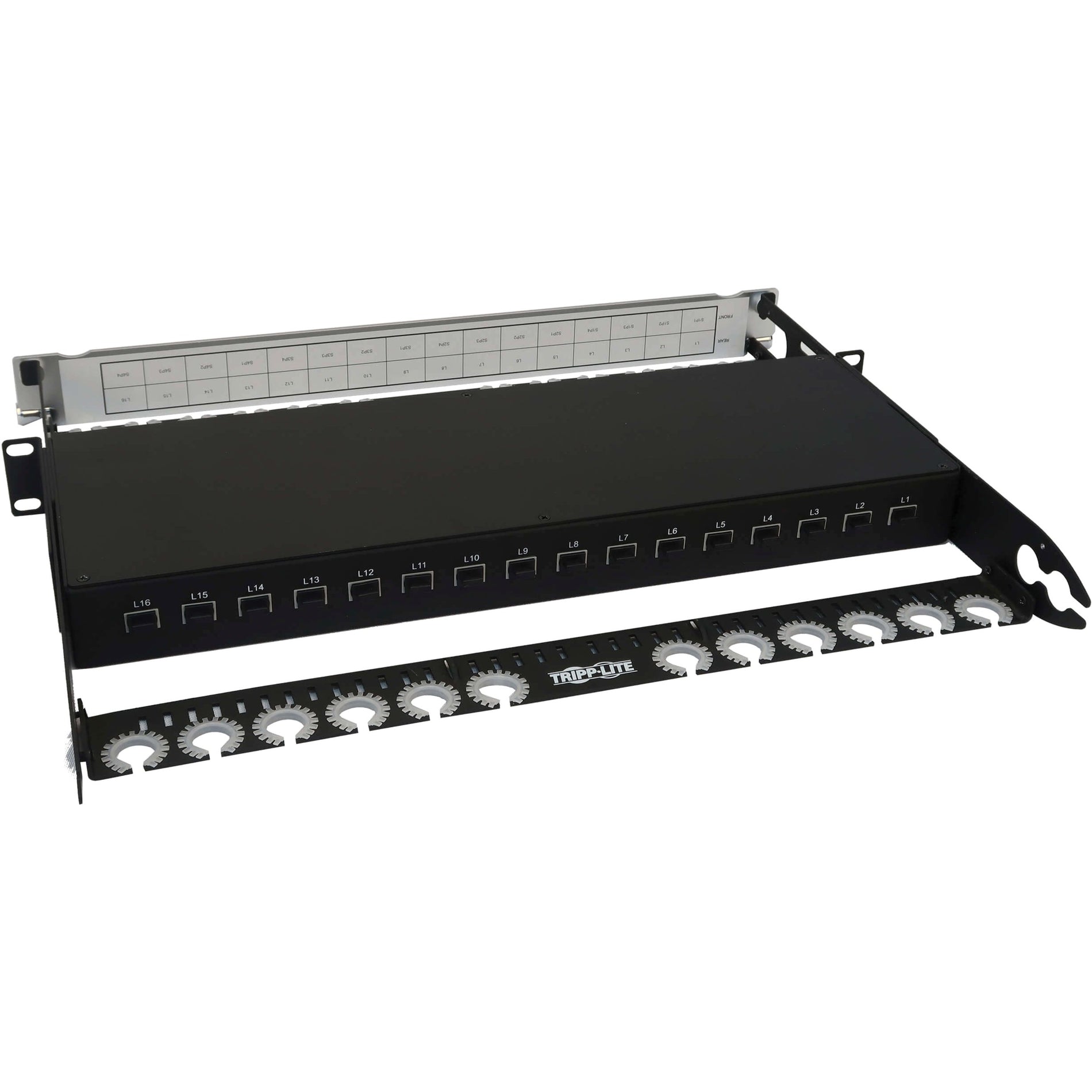 Tripp Lite N48LSM-16X16 Spine-Leaf MPO Panel, 16 x 16 Ports, 1U, Fiber, OM4, Multimode