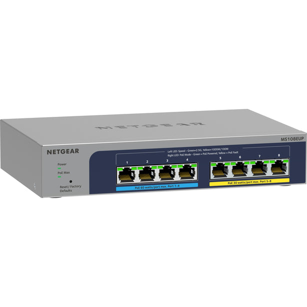 NETGEAR MS108EUP-100NAS 8-Port Ultra60 PoE++ Multi-Gigabit Ethernet Plus Switch 230W PoE Budget WiFi 6 AP Connectivity
