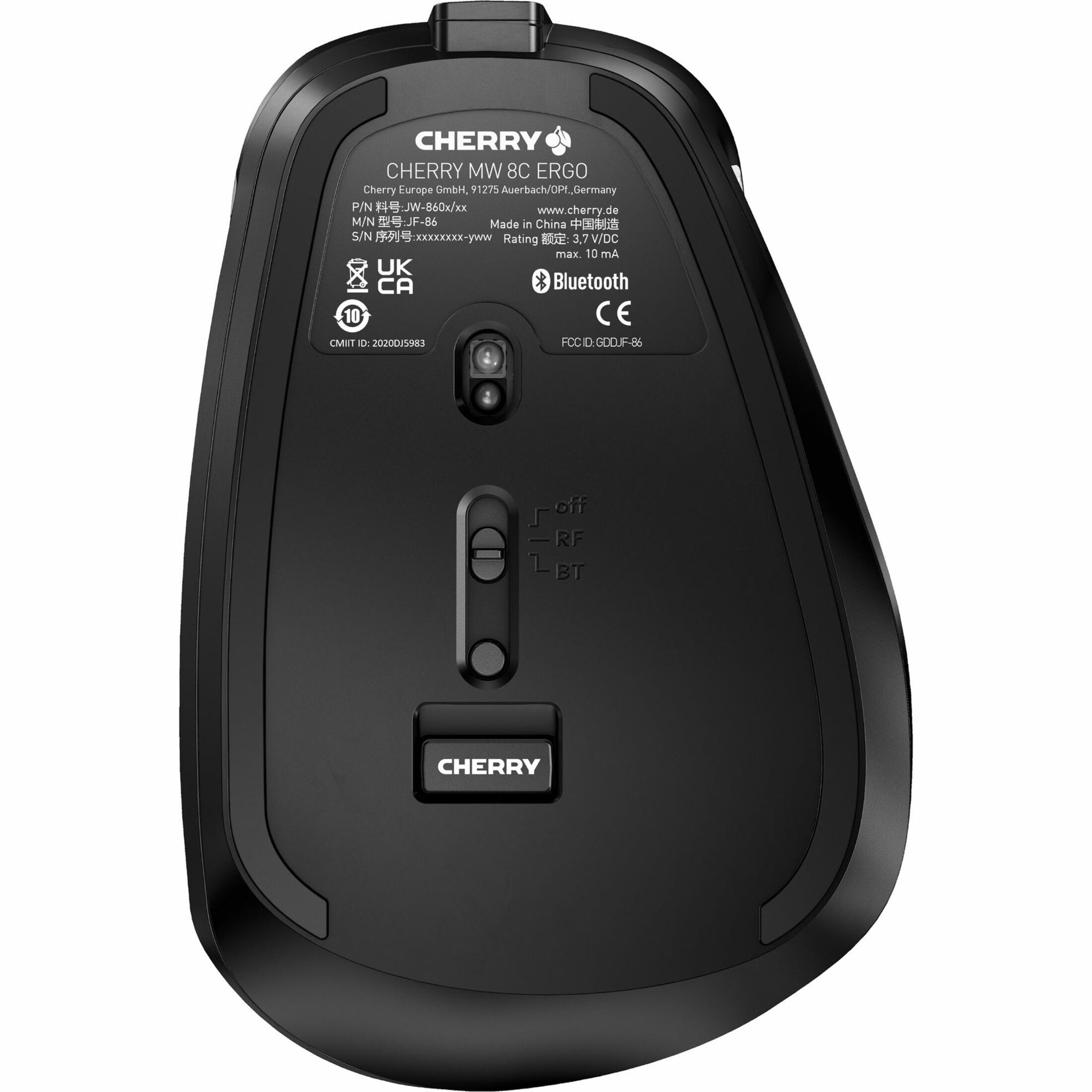 CHERRY JW-8600US MW 8C ERGO Rechargeable Wireless Mouse, Black, Ergonomic Fit, 3200 dpi