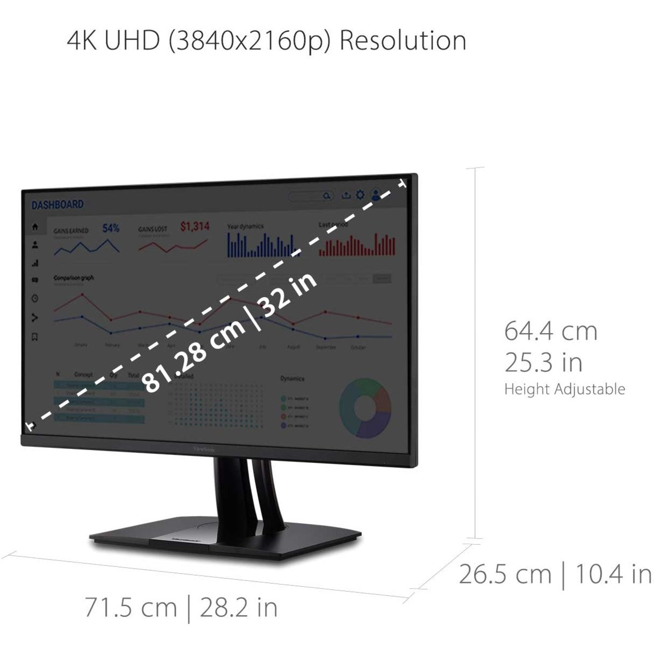 ViewSonic VP3256-4K ColorPro 32" 4K UHD Professional Graphic Design Monitor with USB-C (90W), Pantone Validated