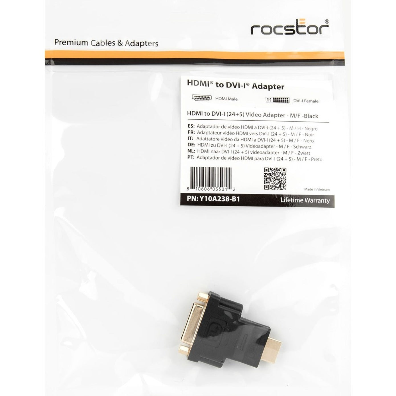 Rocstor Y10A238-B1 HDMI to DVI-D Video Cable Adapter - M/F, Gold-Plated, Passive