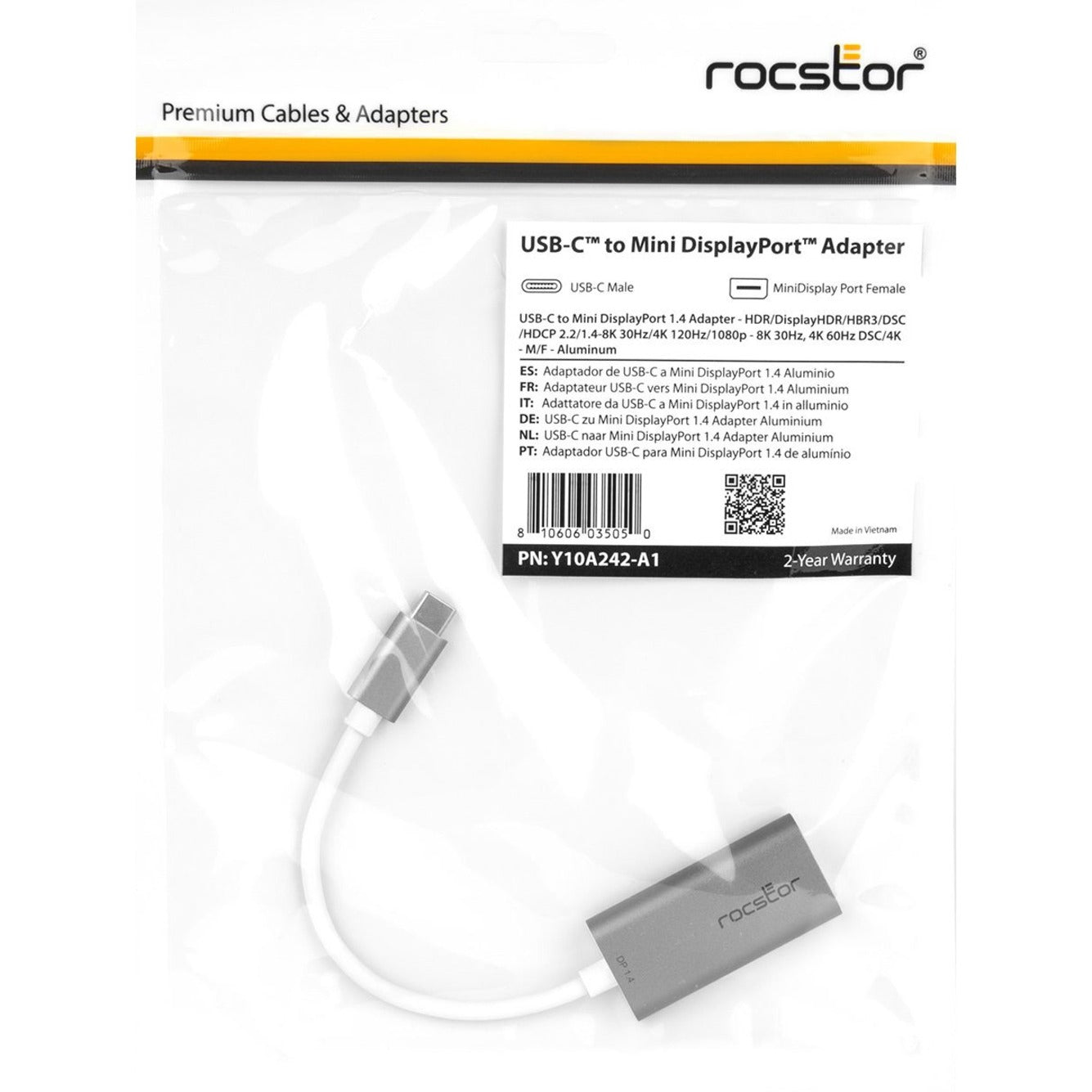 Rocstor Y10A242-A1 USB-C to Mini DisplayPort Adapter, 7680 x 4320 HDR Support, Plug and Play
