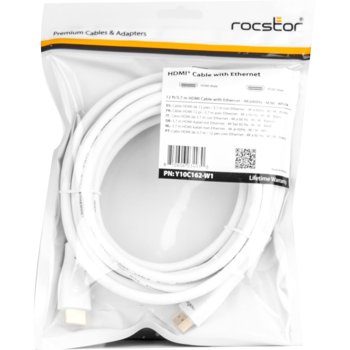 Rocstor Y10C162-W1 Premium HDMI-Kabel mit Ethernet - 4K/60Hz 12 ft vergoldet Lebenslange Garantie