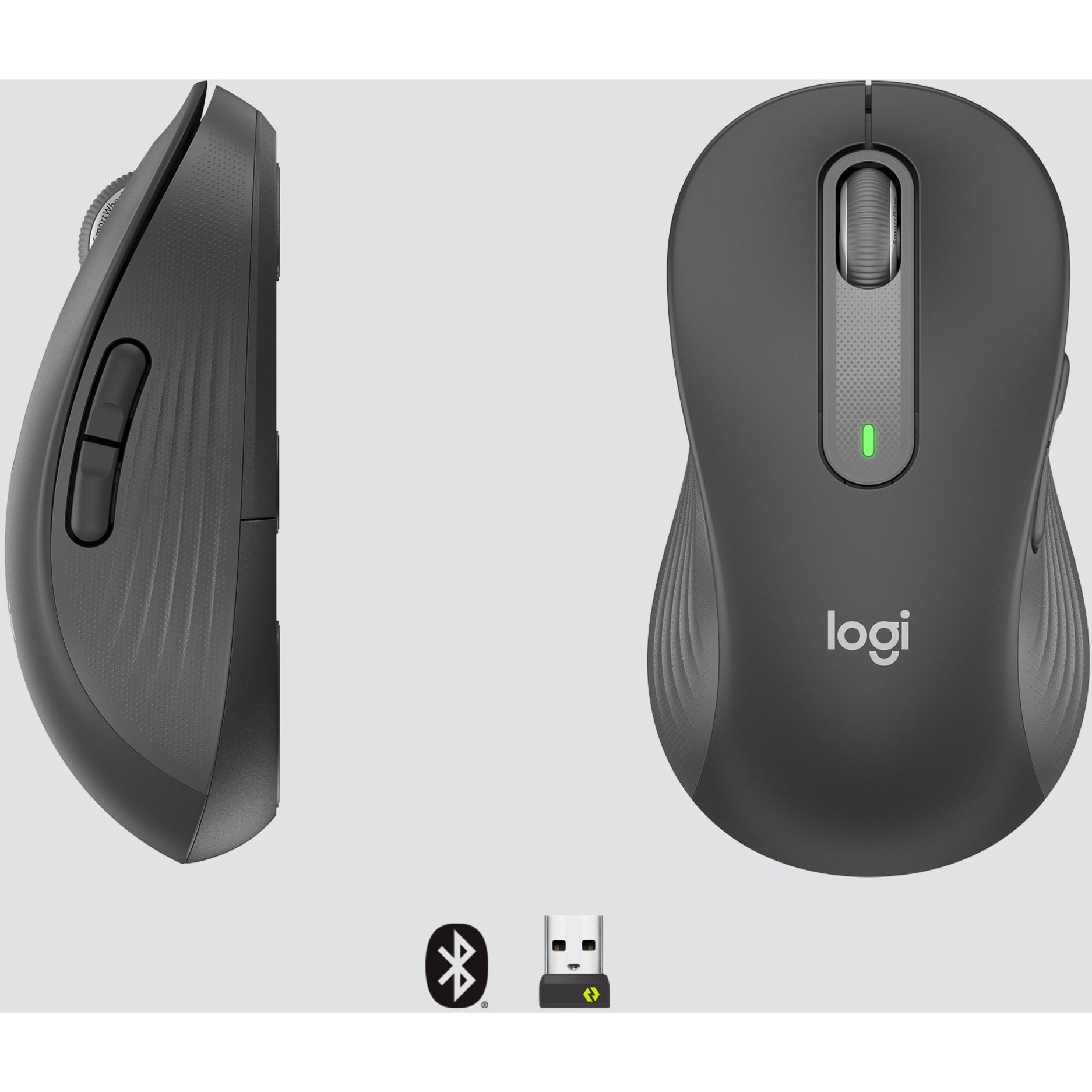 Logitech 910-006234 Signature M650 L Left (Graphite) Wireless Mouse, Ergonomic Fit, Large Size, 2000 dpi, 5 Programmable Buttons
