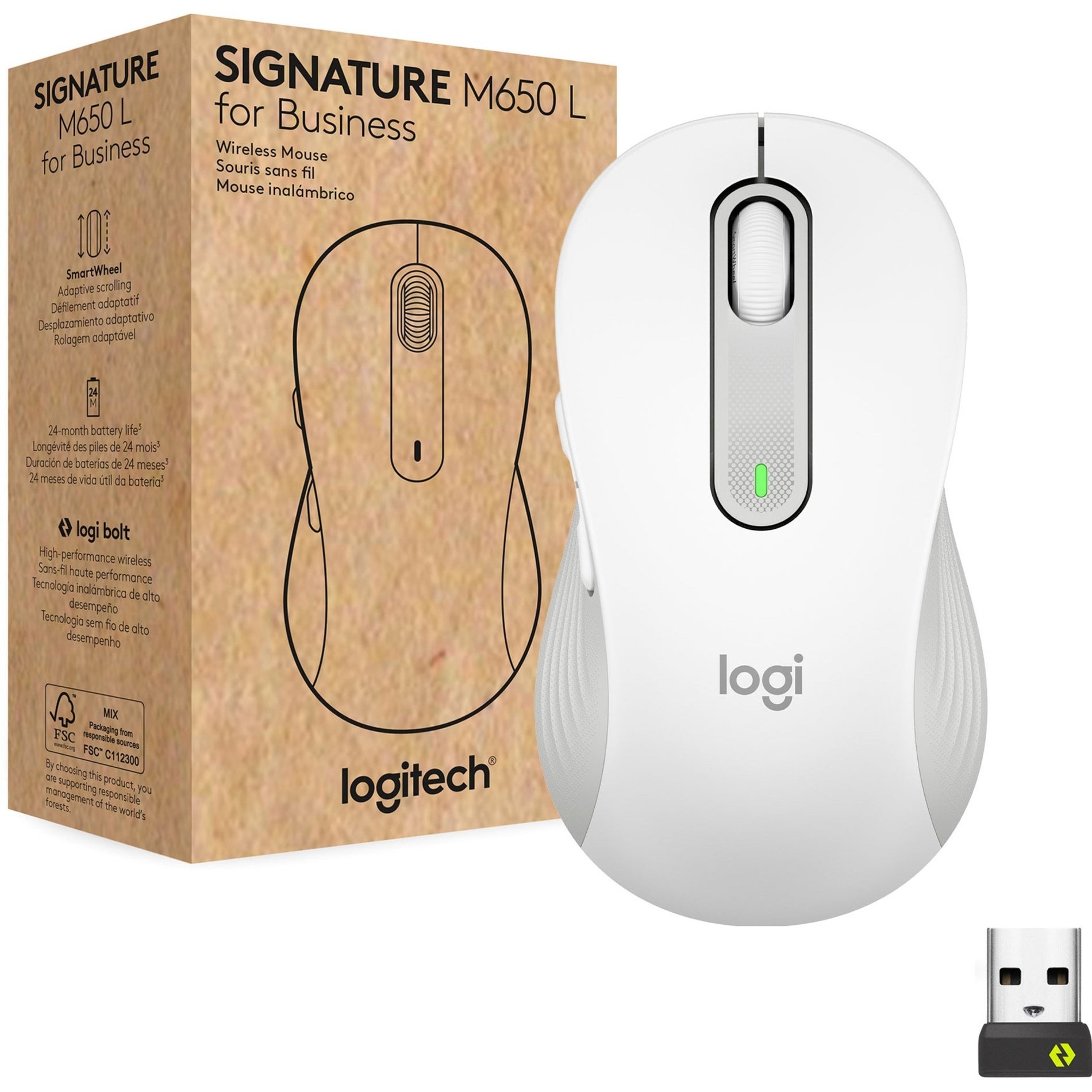 Logitech 910-006347 Signature M650L Mouse, Ergonomic Fit, Large Size, Wireless, Off White