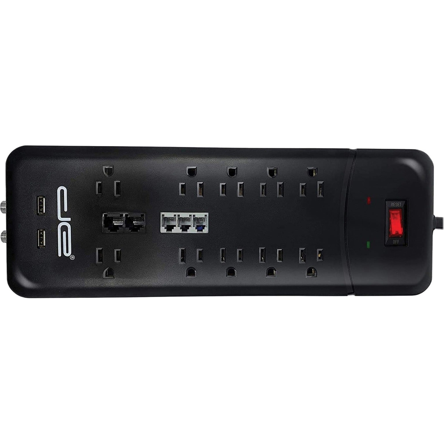 Digital Energy World DSS5-1034-BLK 10-Outlet Surge Protector Power Strip with USB Ports, Coaxial, Phone, and Modem Protection