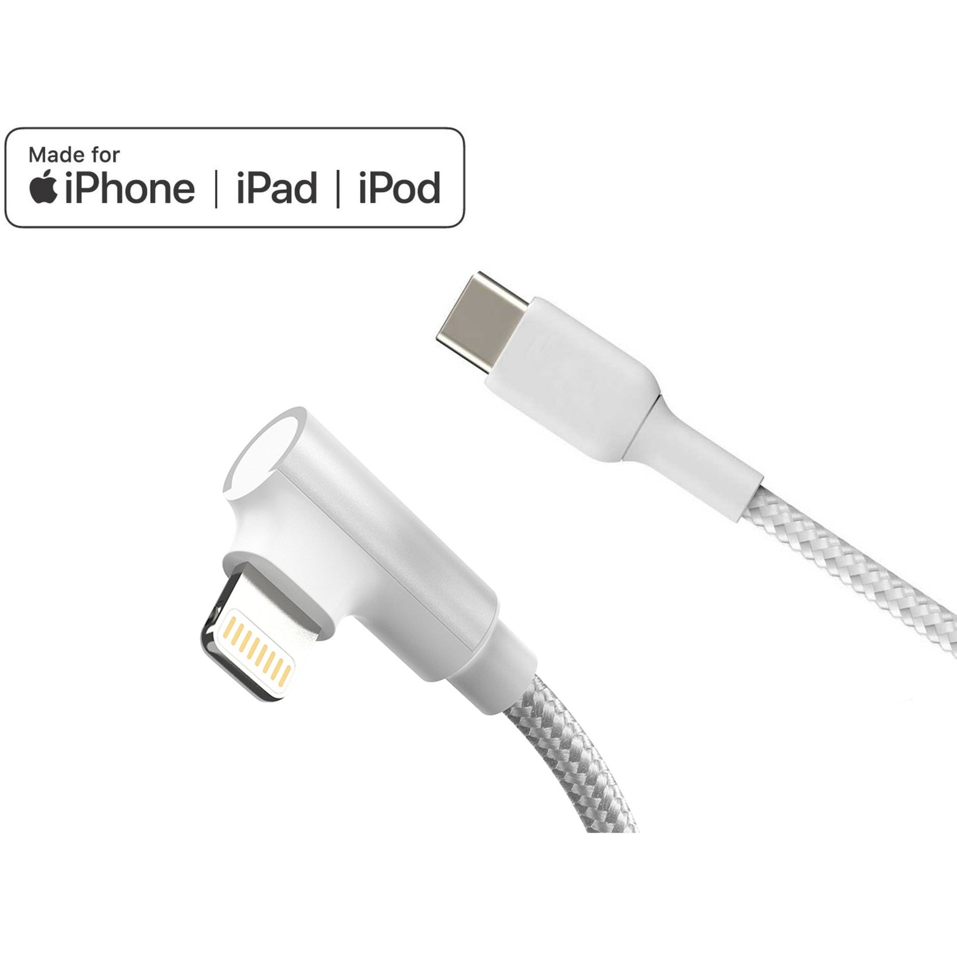 4XEM 4XLIGHTNING6RAW USB-C to Lightning Right Angled 6 FT Charging Cable, Cut Resistant, 90° Angled Connector, Charging