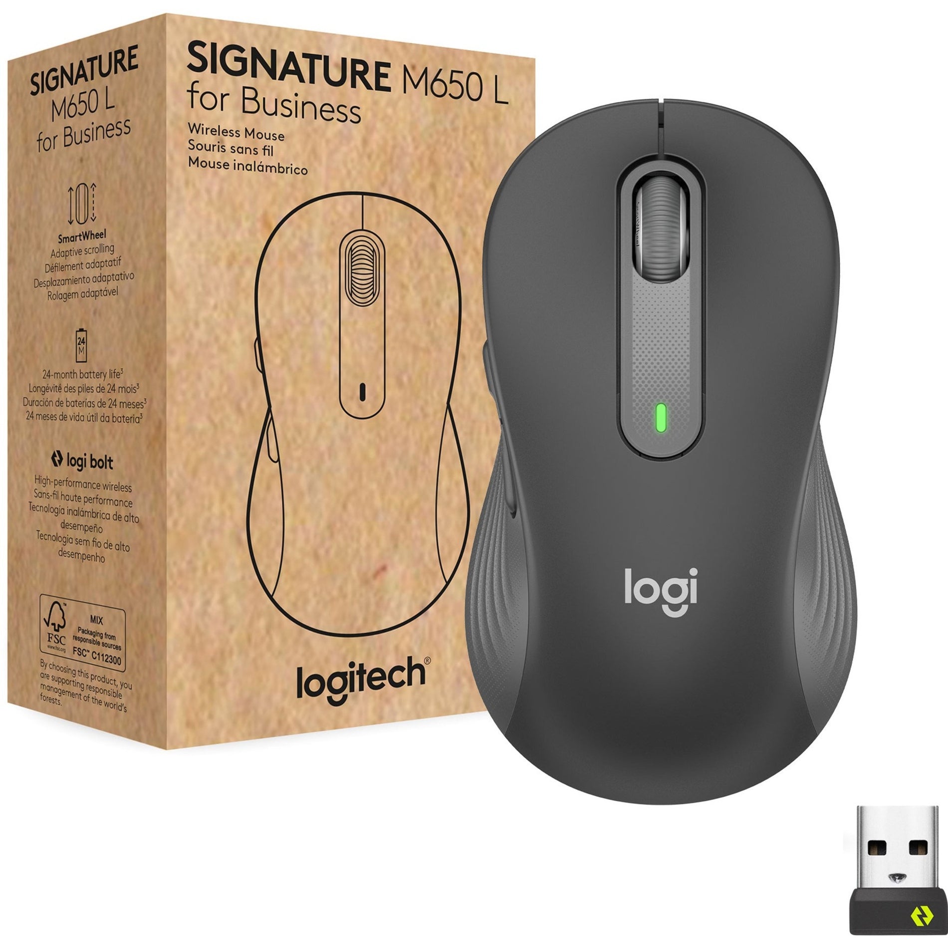 Logitech 910-006346 Signature M650L Mouse, Wireless Bluetooth/Radio Frequency, Graphite