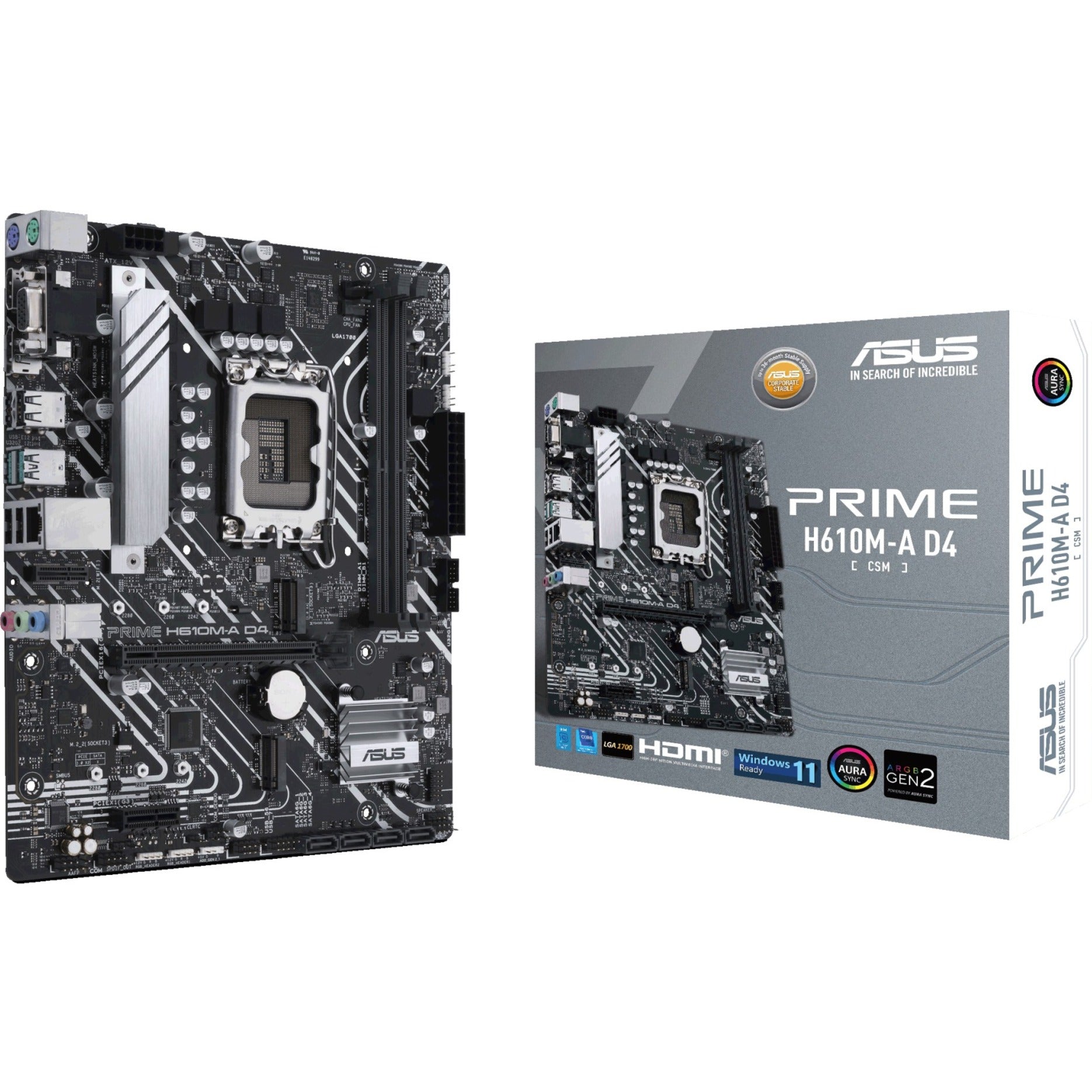 Asus Prime H610M-A D4-CSM Micro ATX Desktop Motherboard - Intel H610 Chipset - Socket LGA-1700