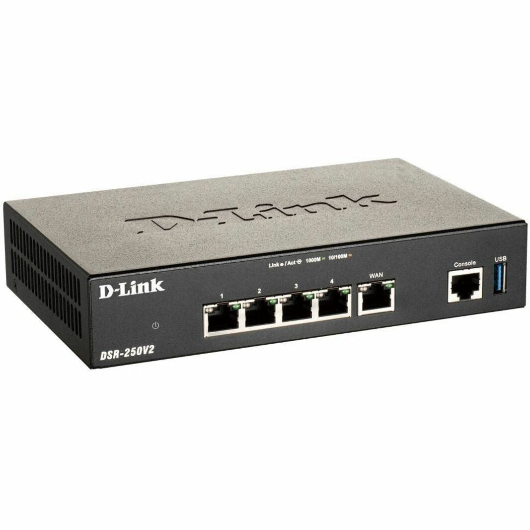 D-Link DSR-250V2 Unified Services VPN Router - for Small to Medium Business, 2 WAN Ports, 6 Total Ports, 4 Network (RJ-45) Ports, Web Content Filtering, Gigabit Ethernet