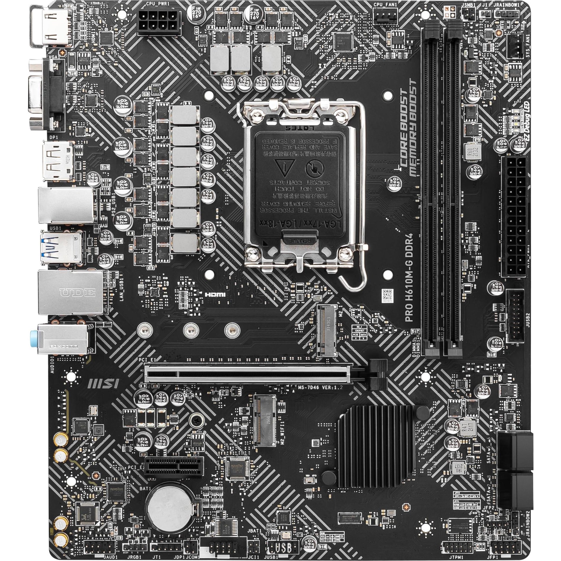 MSI PRO H610M-G DDR4 Desktop Motherboard - Micro ATX, Intel H610 Chipset, LGA-1700 Socket (PROH610MGD4)