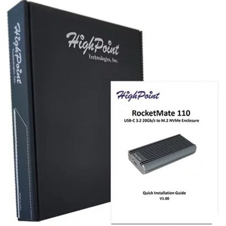 HighPoint RM110 RocketMate 110 USB3.2 t Pcle Gen3 x4 M.2 NVMe External Drive Enclosure, 20Gbps Data Transfer, Portable Aluminum Design