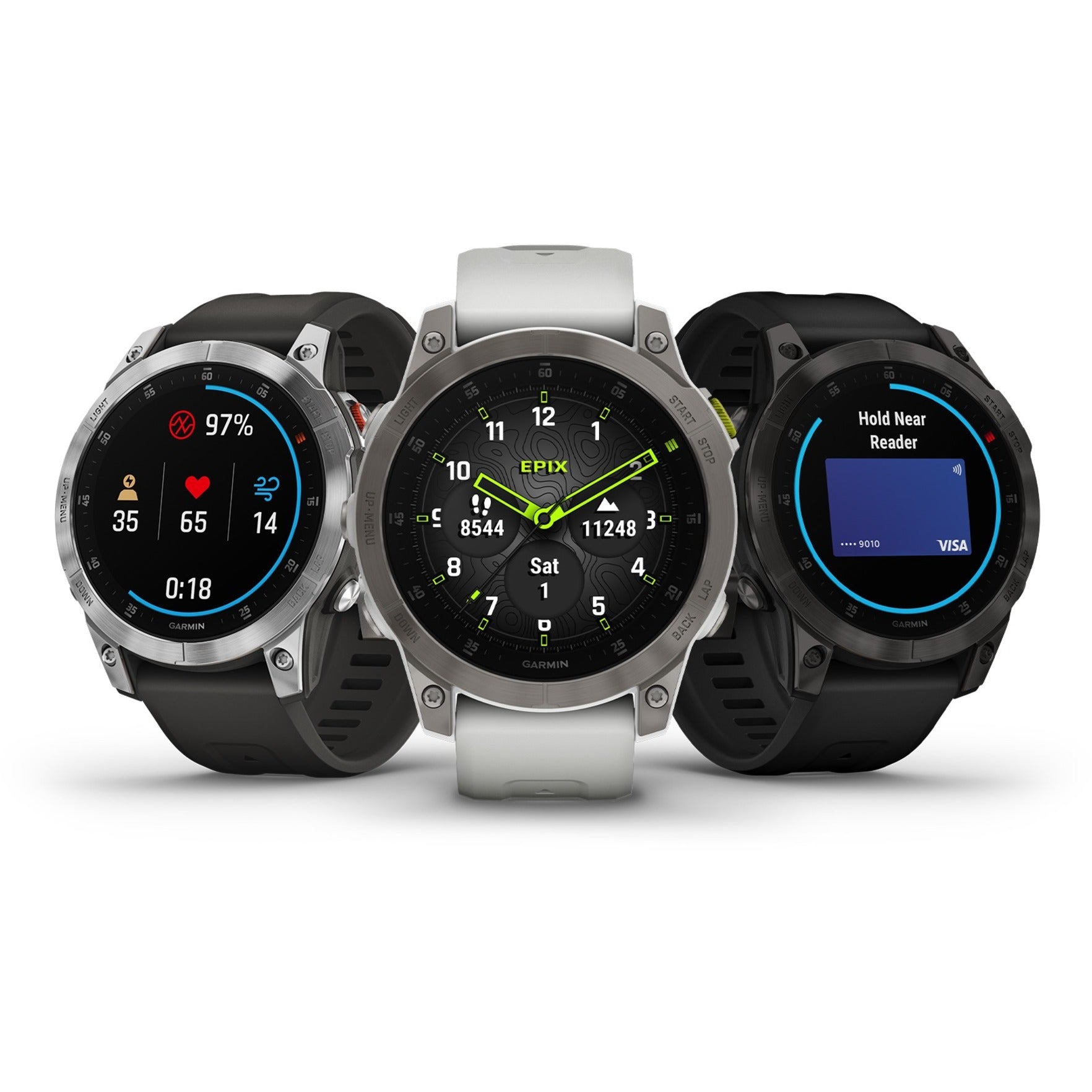 Garmin 010-02582-20 epix (Gen 2) Smart Watch, Titanium with White Band, Water Resistant, AMOLED Display, GPS, Bluetooth