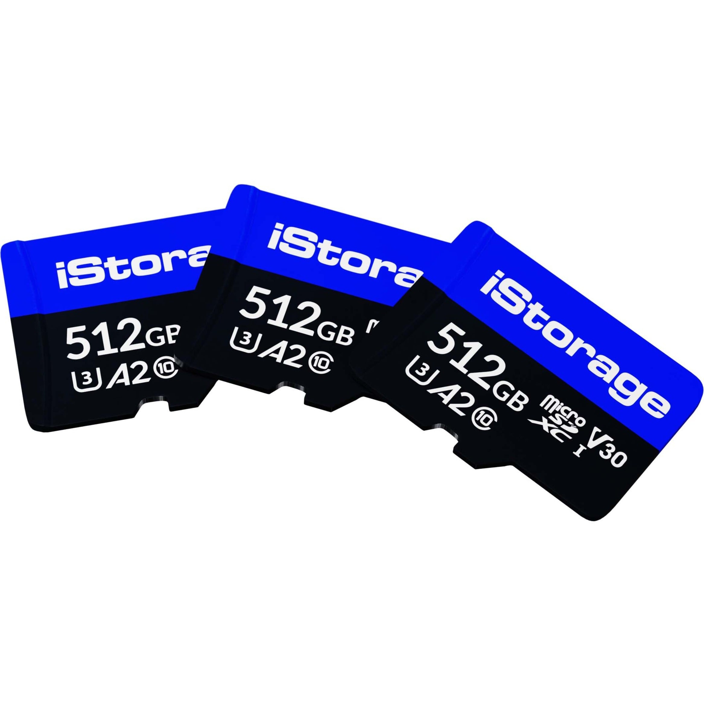 iStorage IS-MSD-3-512 512GB MicroSDXC Card, 3-Pack, Maximum Read Speed 100 MB/s, Maximum Write Speed 95 MB/s