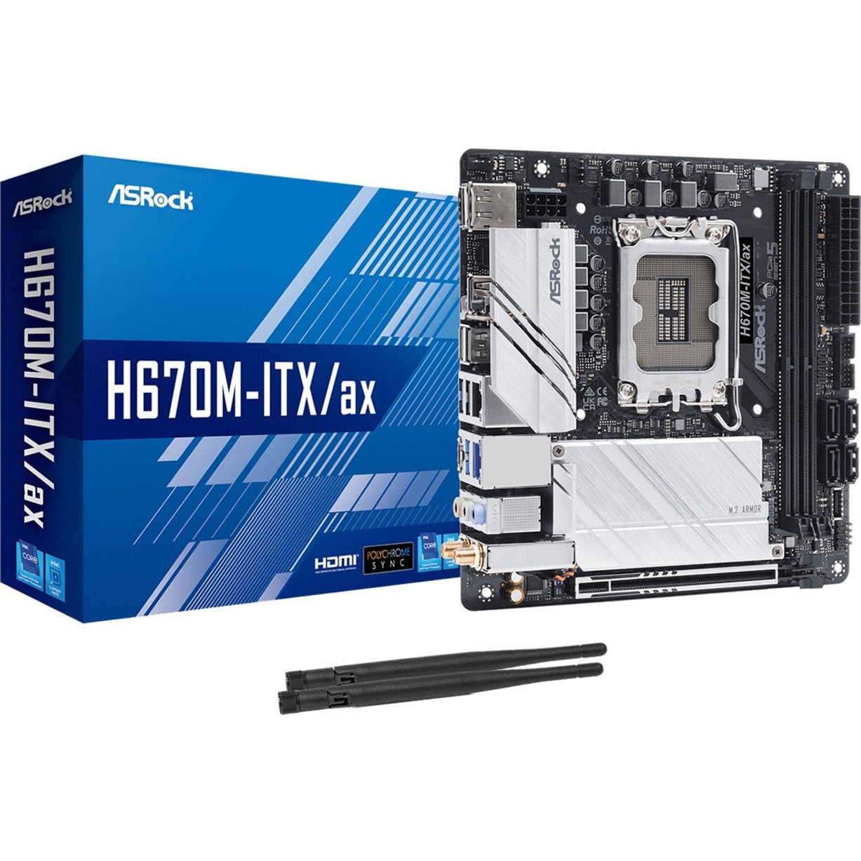 ASRock Desktop Motherboard H670M-ITX/ax Intel H670 Chipset Socket LGA-1700, Intel Optane Memory Ready, Mini ITX