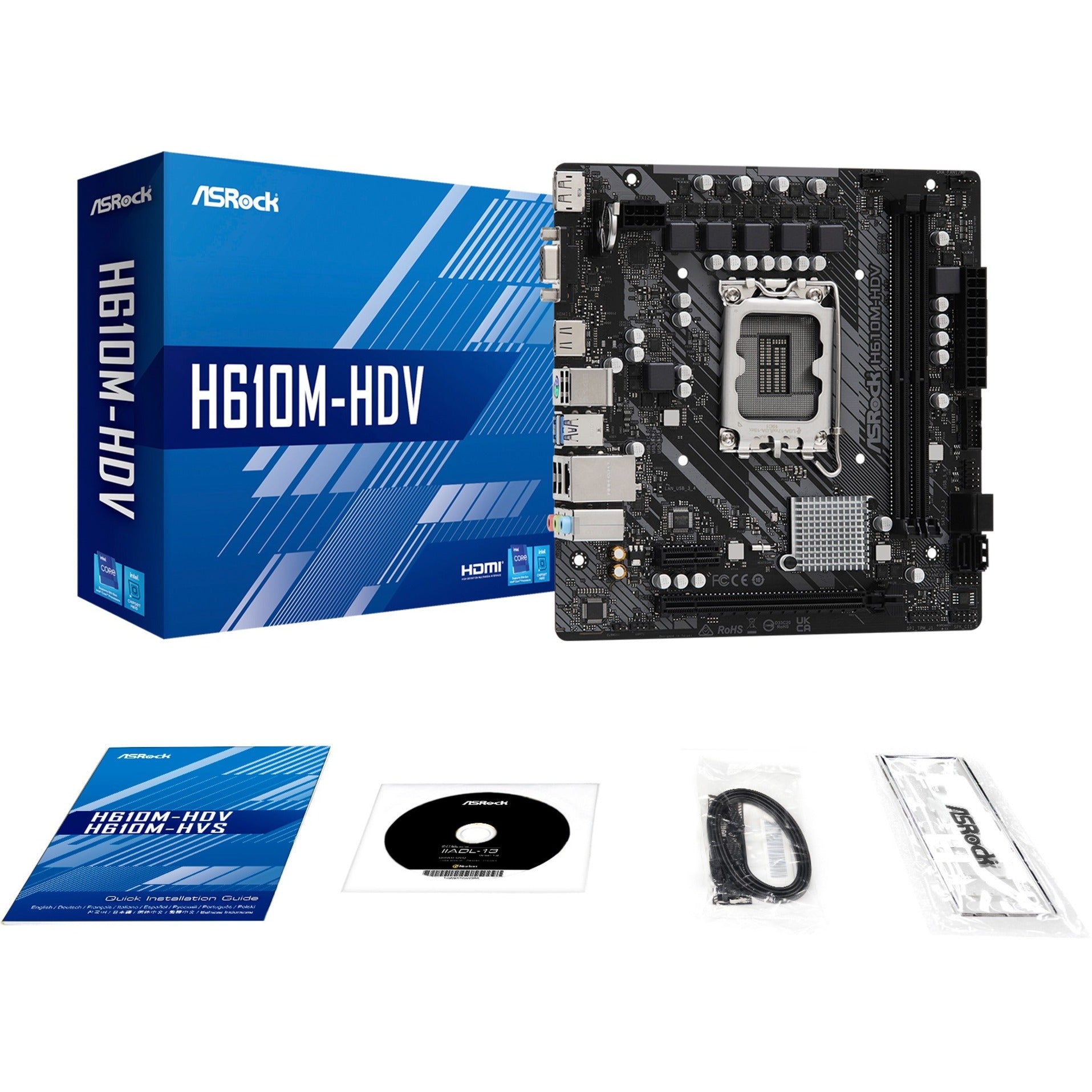 ASRock H610M-HDV Desktop Motherboard - Intel H610 Chipset - Socket LGA-1700 - Micro ATX