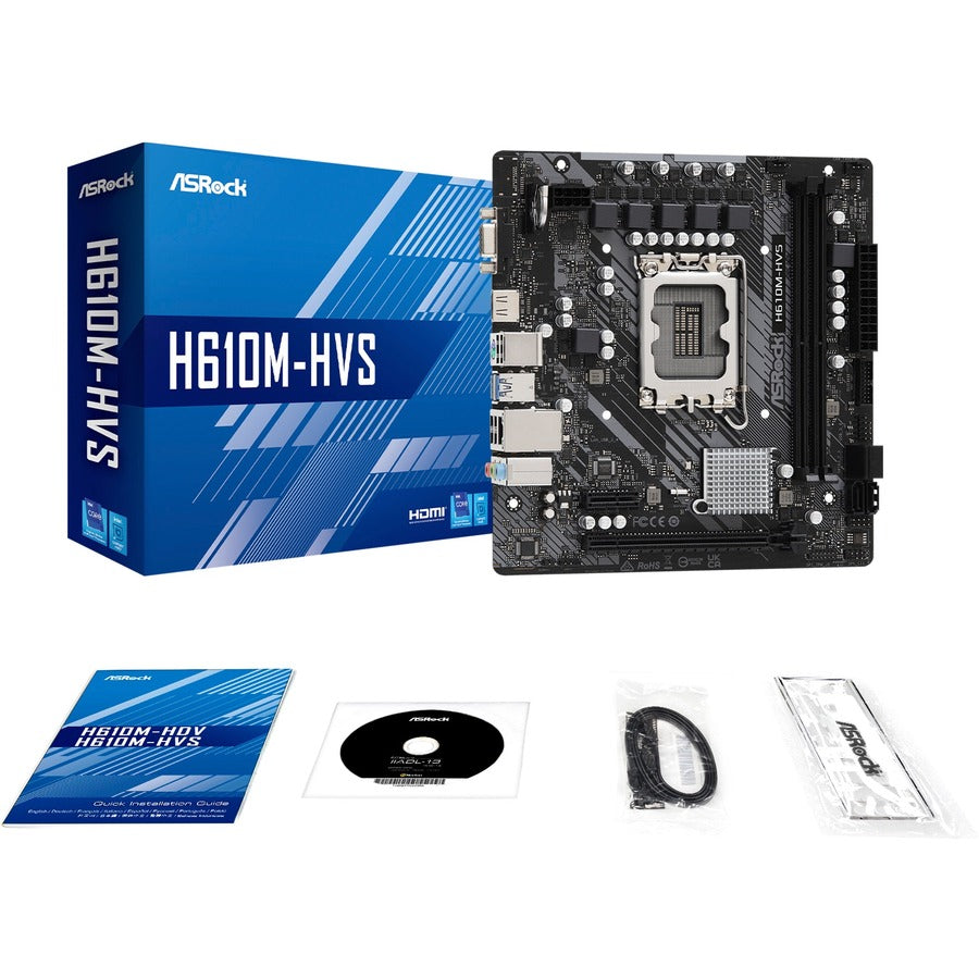 ASRock H610M-HVS Desktop Motherboard - Intel H610 Chipset - Socket LGA-1700 - Micro ATX