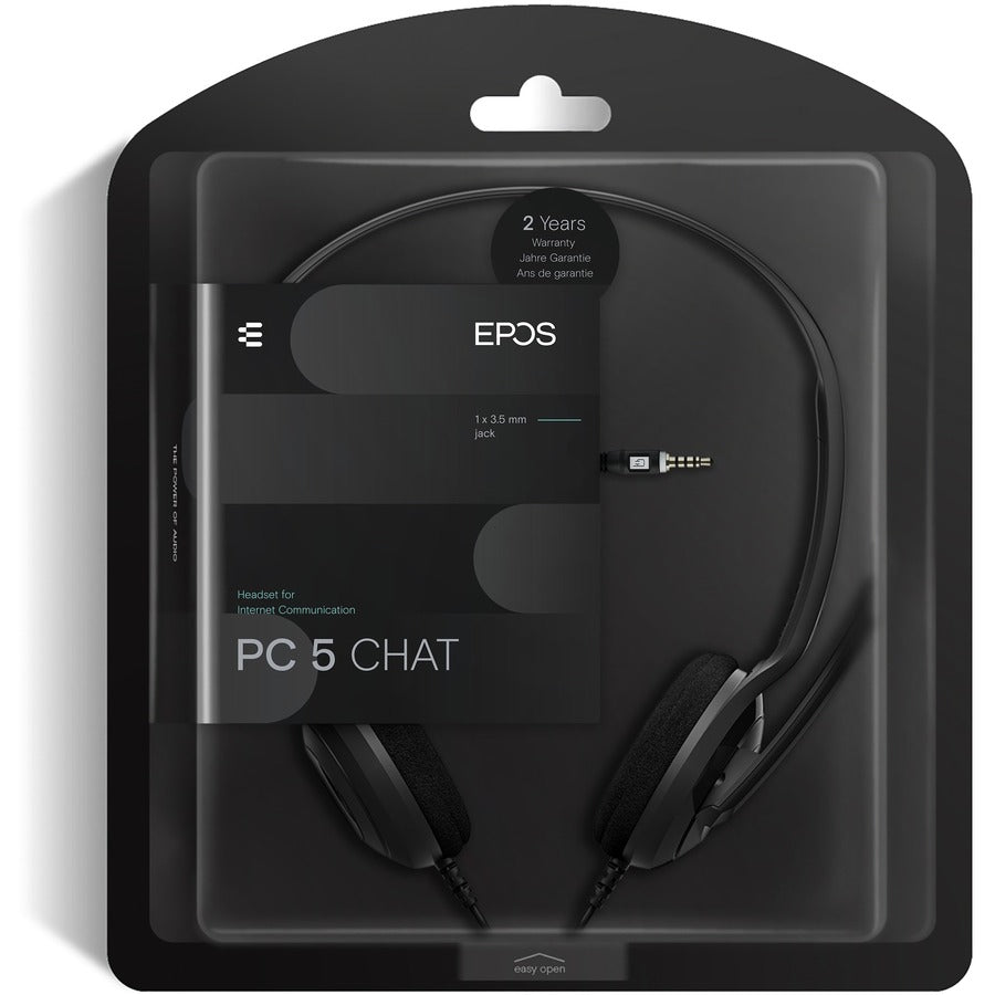 EPOS 1000445 PC 5 CHAT Headset, Binaural On-ear Headset with Uni-directional Noise Cancelling Microphone, Mini-phone (3.5mm) Wired Connectivity