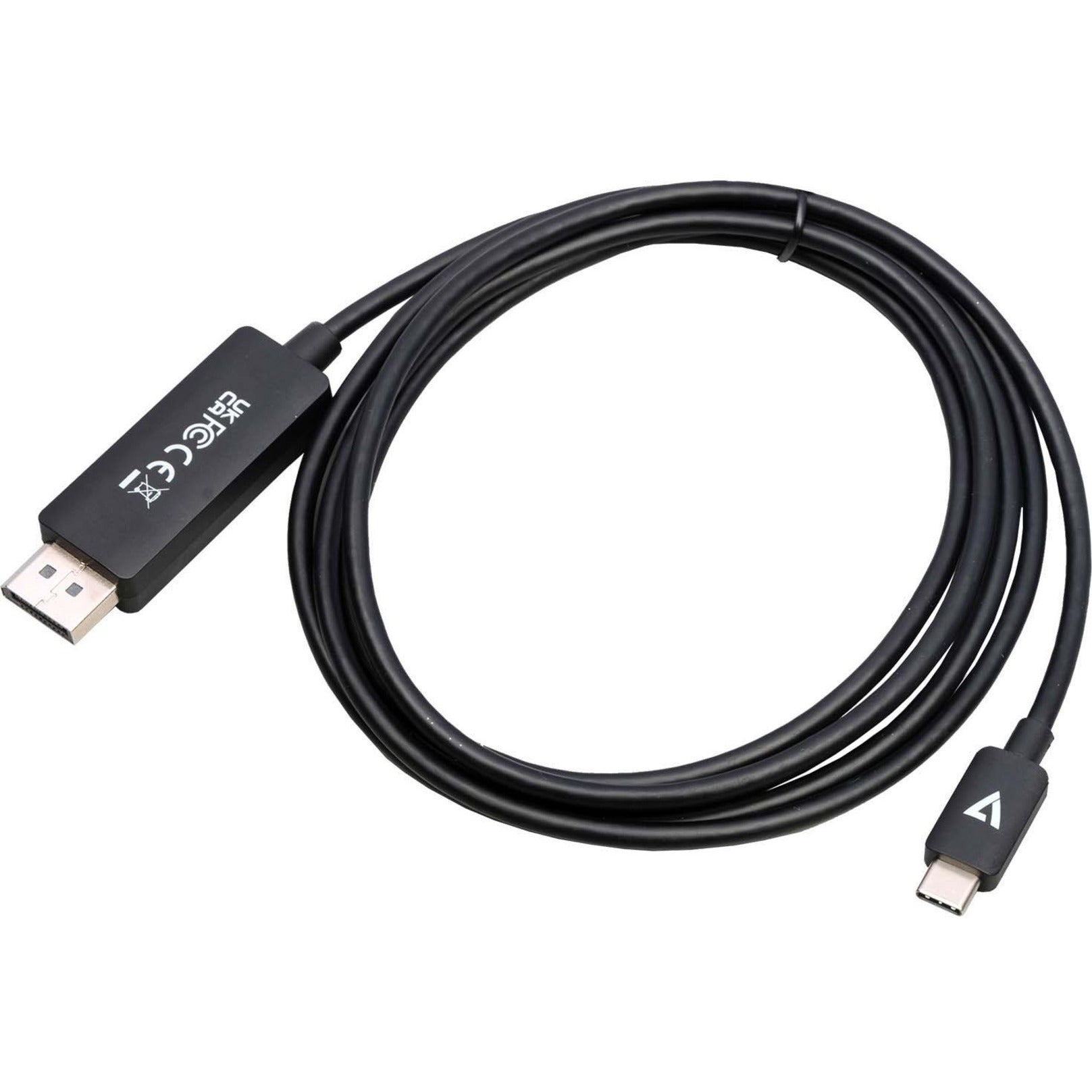 V7 V7USBCDP14-2M USB-C Male to DisplayPort 1.4 Male 32.4 Gbps 8K/4K UHD A/V Cable, Plug & Play, Strain Relief, Corrosion Resistant, EMI/RF Protection, Triple Shielded