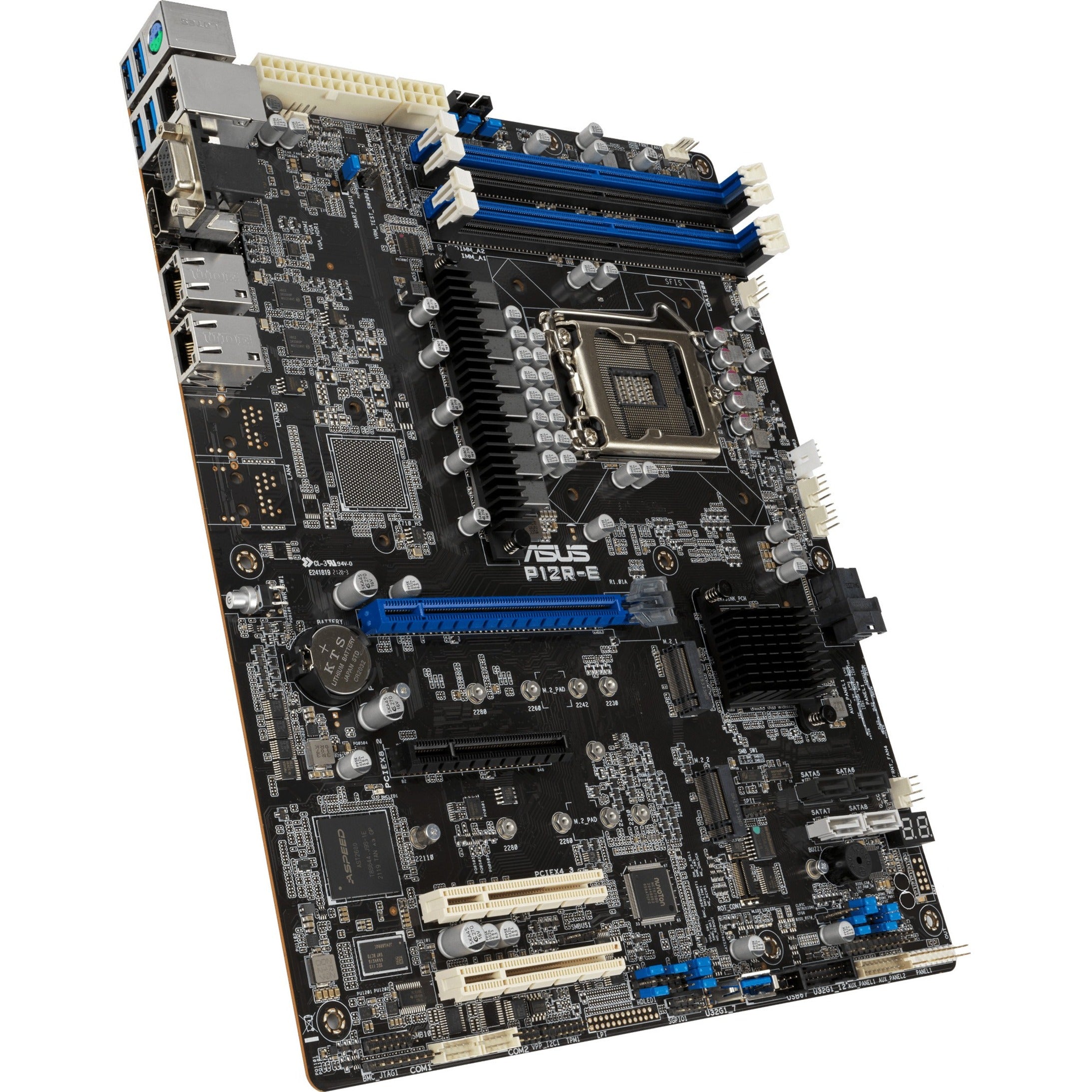 ASUS P12R-E Server Motherboard, Intel Xeon E-2300 LGA 1200 ATX, Dual M.2 Slots, Dual LAN, 8 SATA, HDMI, 2 PCIe 4.0 Slots, 2 USB 3.2 Gen 2