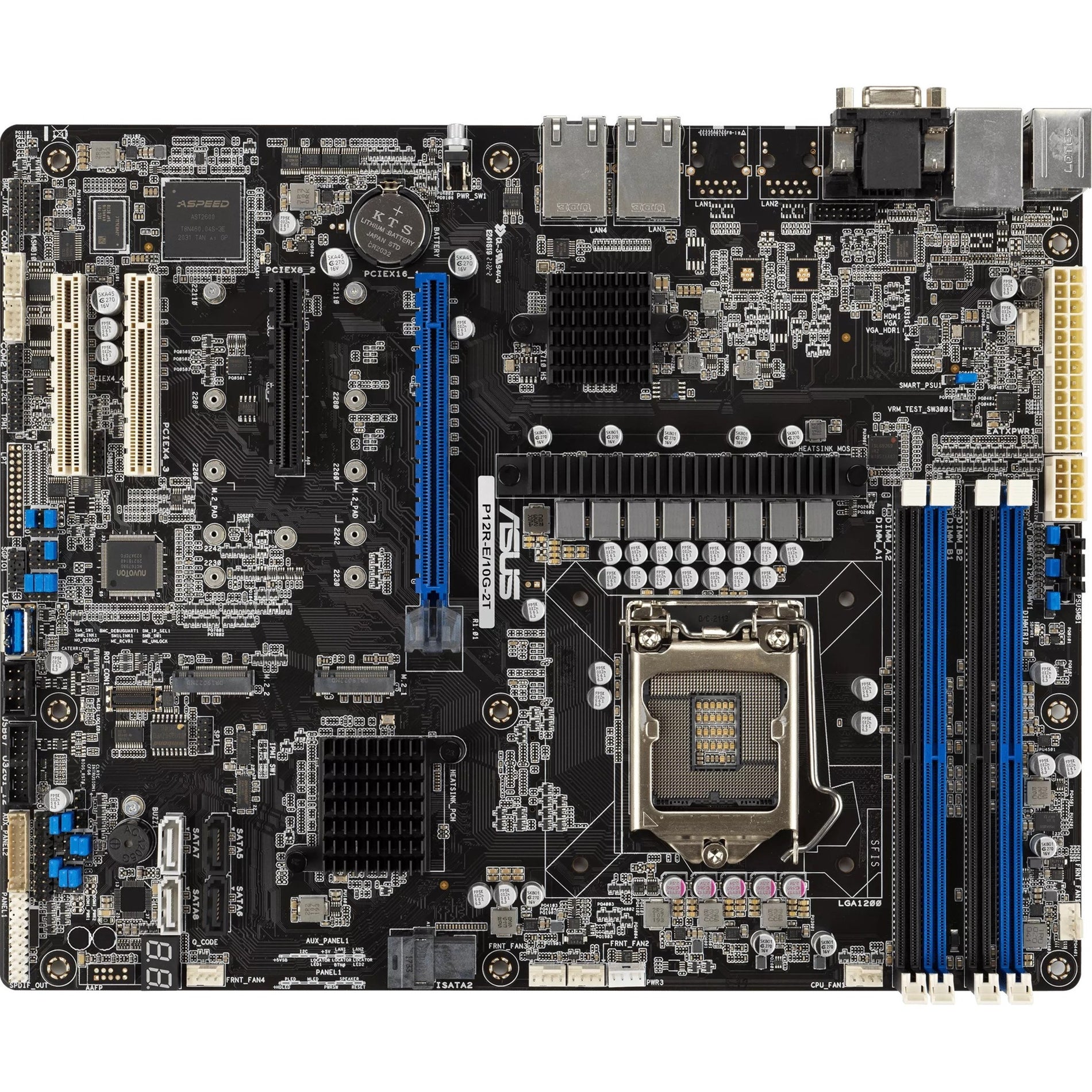 Asus P12R-E/10G-2T Server Motherboard, Intel Xeon E-2300 LGA 1200 ATX, Dual M.2 Slots, Dual 10G LAN, 8 SATA, HDMI, 2 PCIe 4.0 Slots, 2 USB 3.2 Gen 2