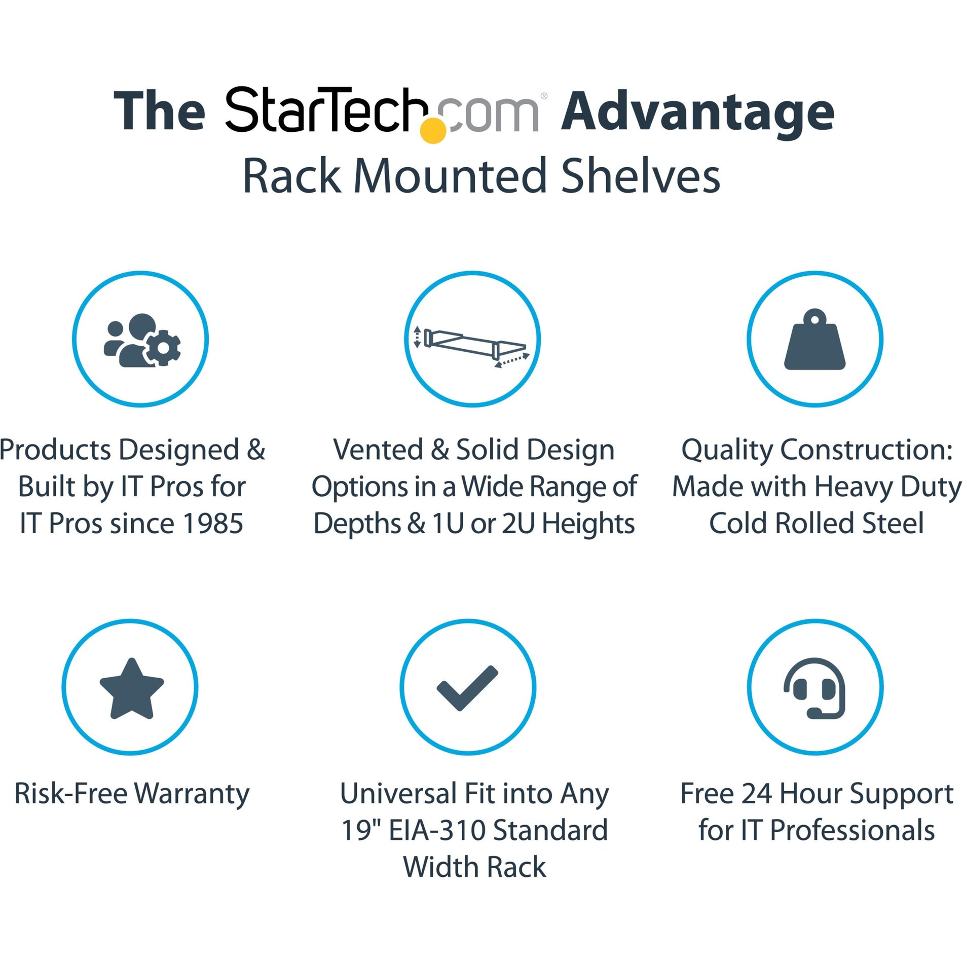 StarTech.com SHELF-1U-12-FIXED-V Universal Rack Shelf, 12" Deep Cantilever Tray for 19" Data/AV/Network Enclosure