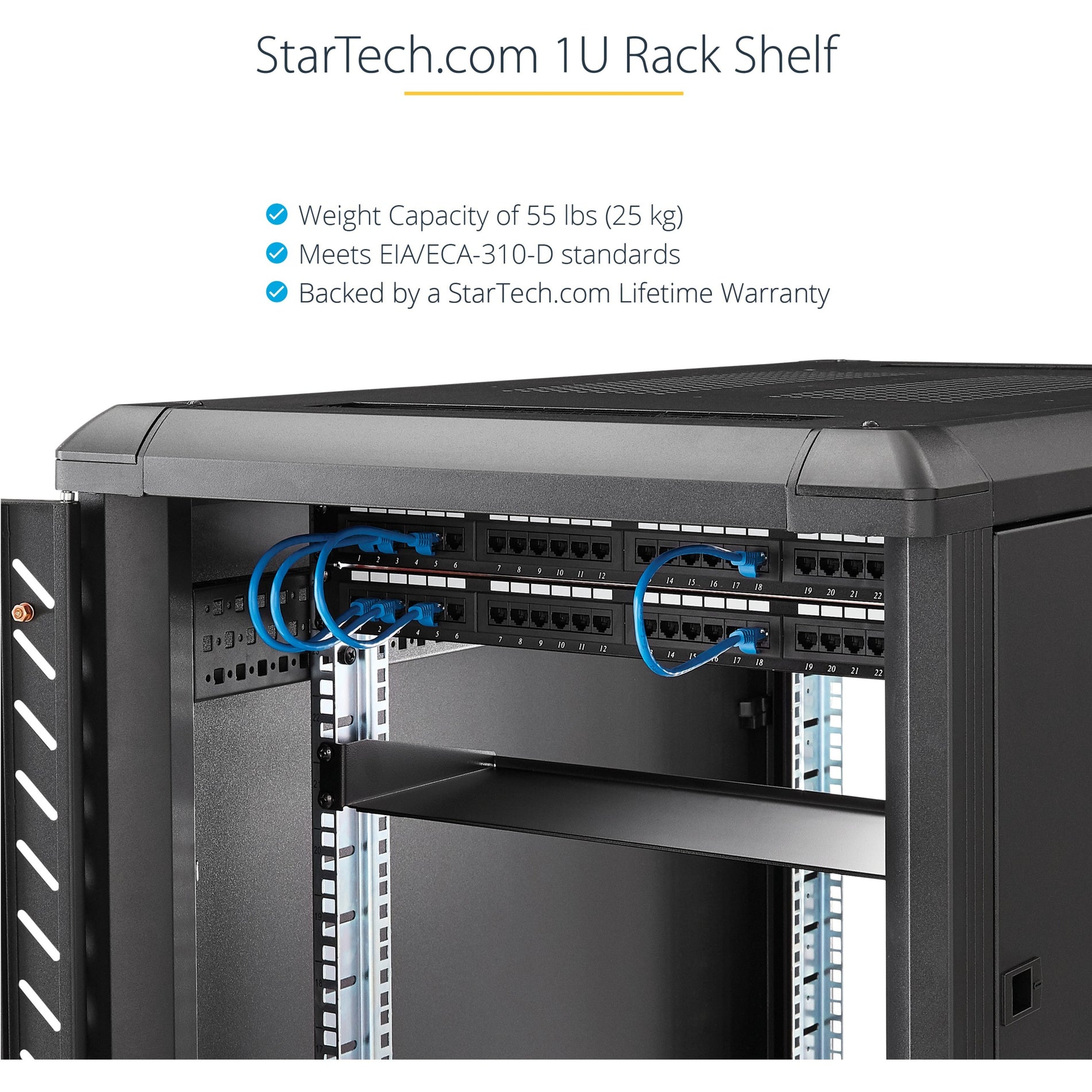 StarTech.com SHELF-1U-20-FIXED-S Universal Rack Shelf, Fixed 20" Deep Cantilever Tray for 19" Data/AV/Network Enclosure