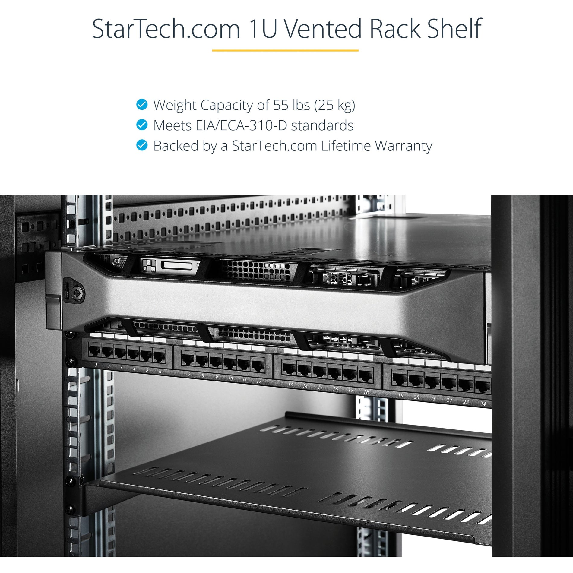 StarTech.com SHELF-1U-20-FIXED-V Universal Rack Shelf, 20" Deep Cantilever Tray for Data/AV/Network Enclosure