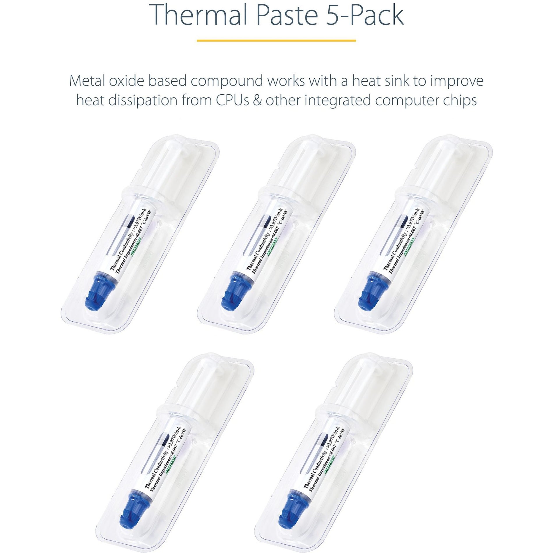 StarTech.com SILV5-THERMAL-PASTE Thermal Grease, High Performance Metal Oxide Heat Sink Compound, Pack of 5 Syringes