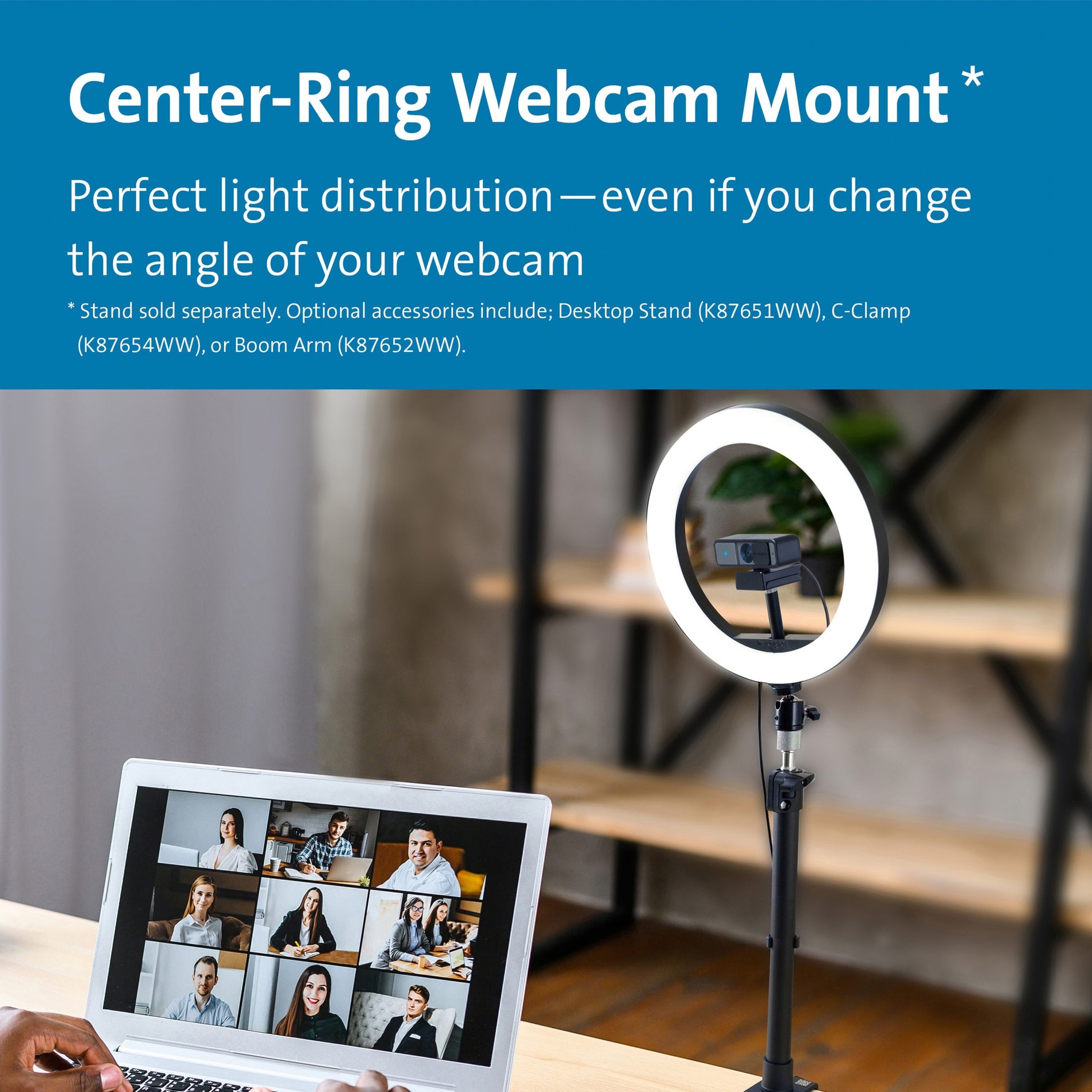Kensington K87653WW L1000 Bicolour Ring Light with Webcam Mount, USB Powered, 2 Year Warranty