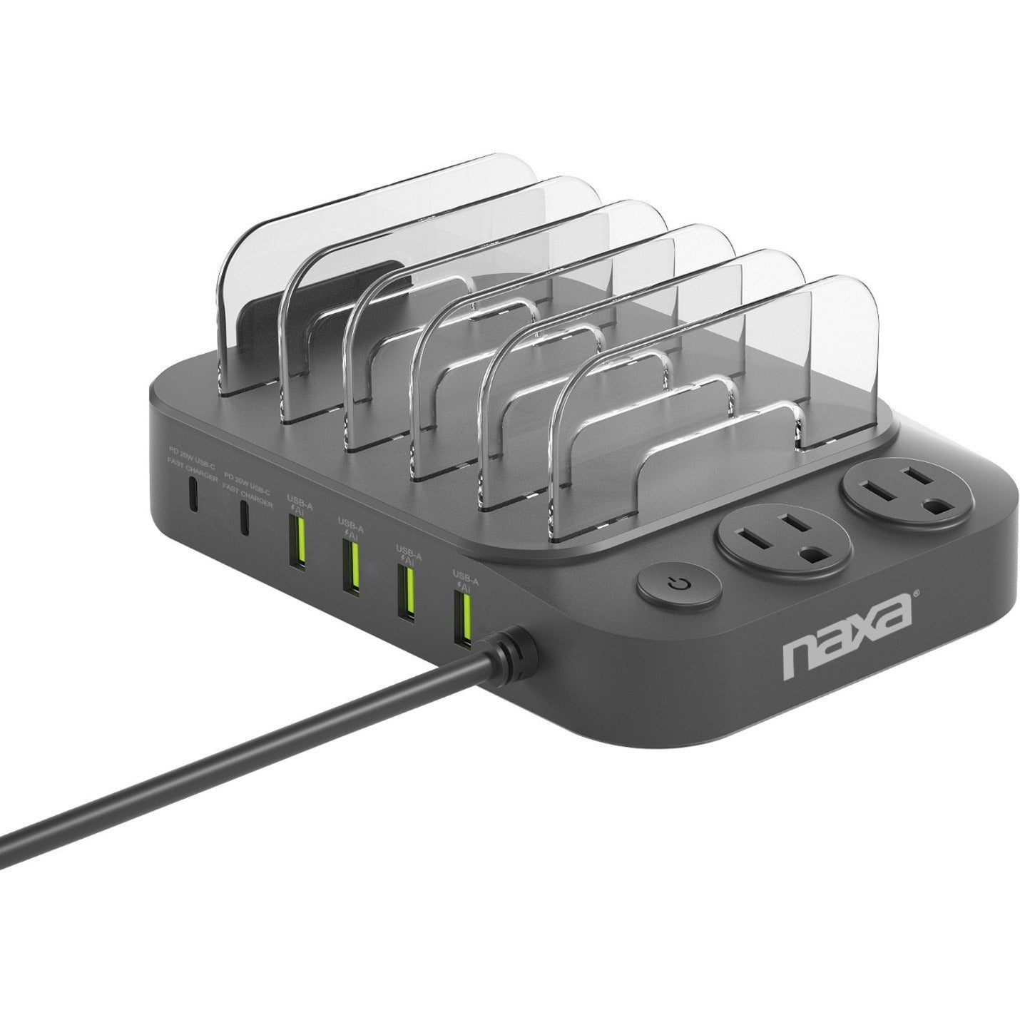 Naxa NAP-5001 8-in-1 Charging Station, USB Type C, 6 USB Ports, 1 Year Warranty