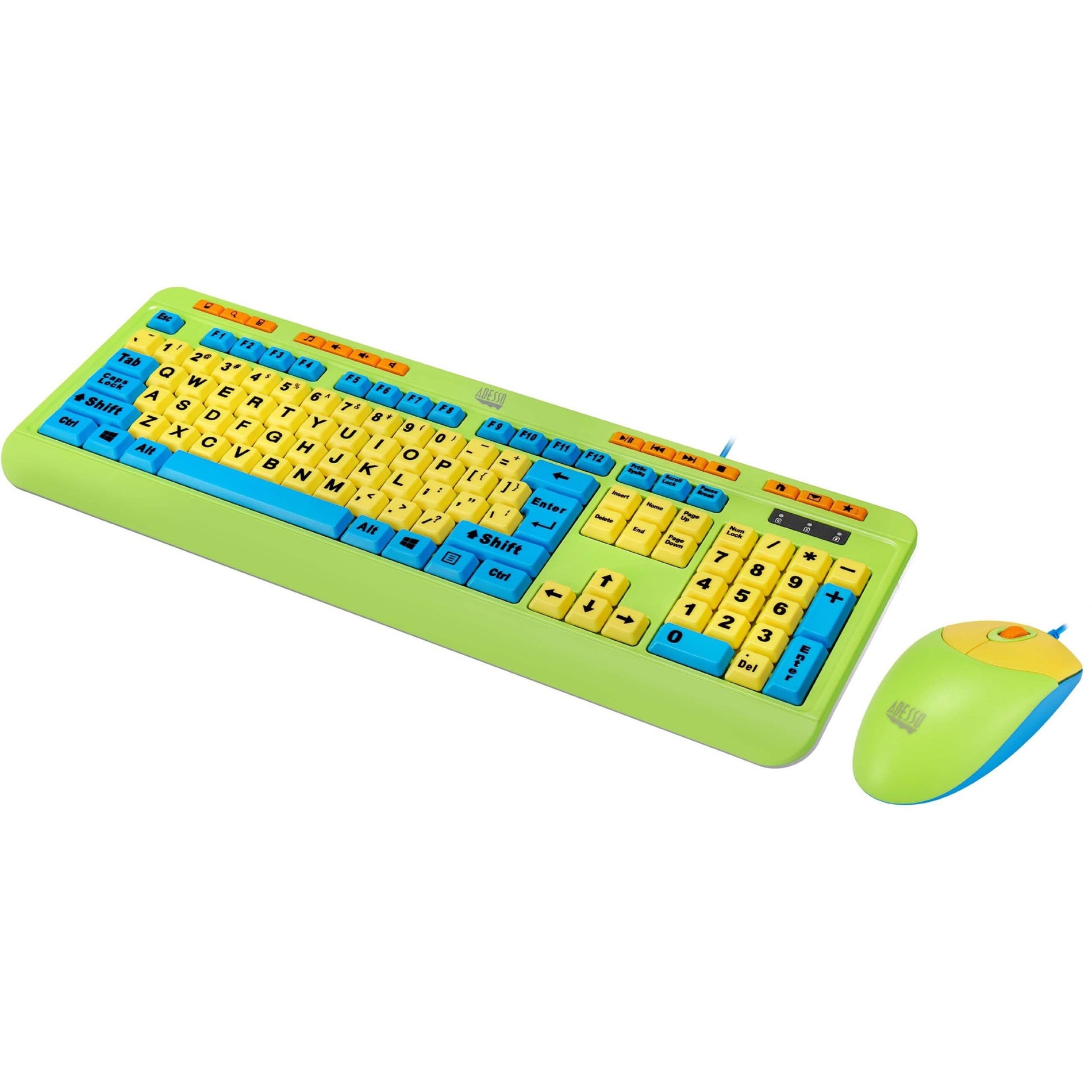 Adesso AKB-132DB Antimikrobielles Kabelgebundenes Kinder-Keyboard und Maus-Set