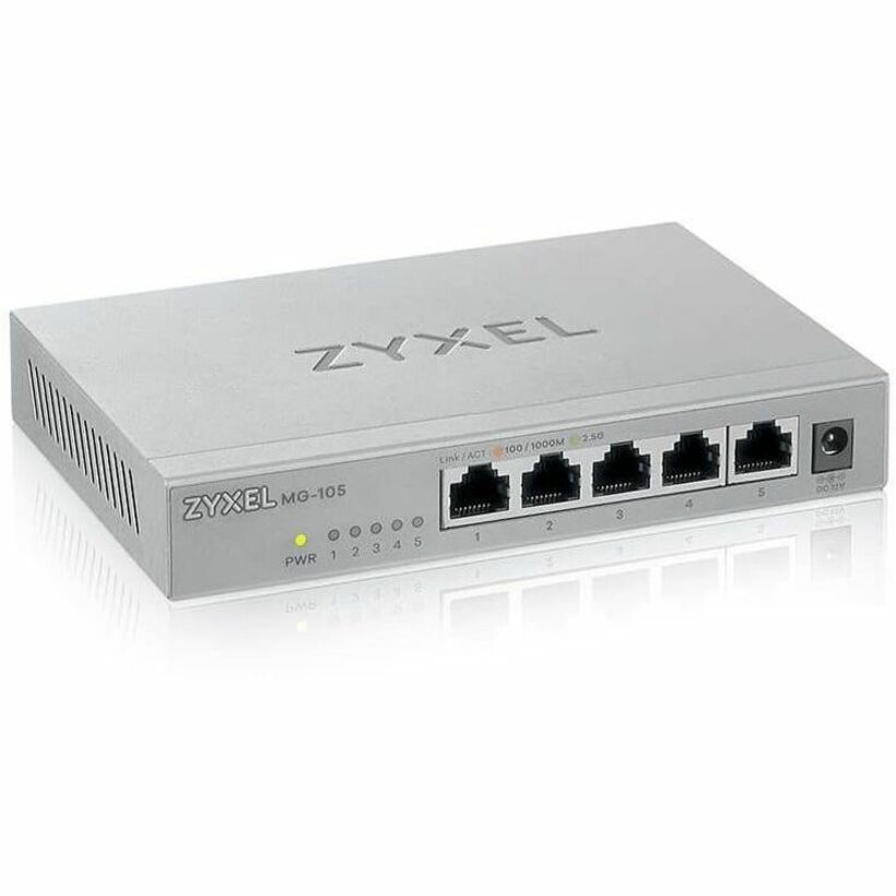ZYXEL MG105 MG-105 Ethernet Switch, 5 x 2.5 Gigabit Ethernet Ports, Fanless, 5 Year Warranty