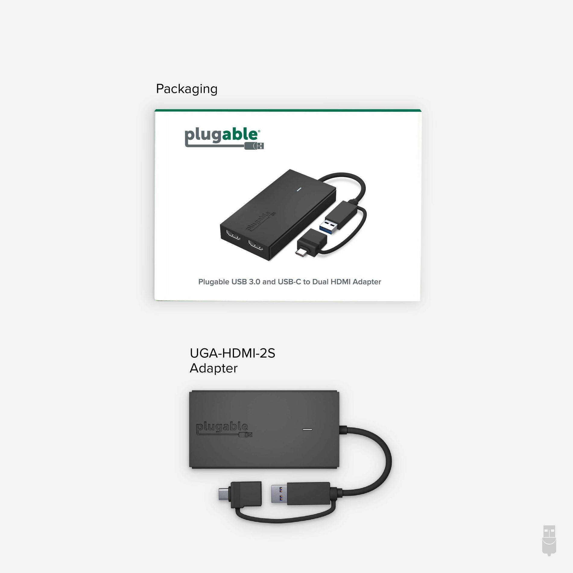 Plugable UGA-HDMI-2S HDMI/USB/USB-C Audio/Video Adapter, HDCP, Charging, 1920 x 1080 Resolution