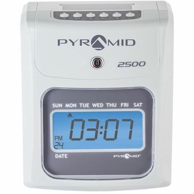 Pyramid 2500 Auto Aligning Time Clock, Unlimited Employees, Backlit LCD, Wall Mountable