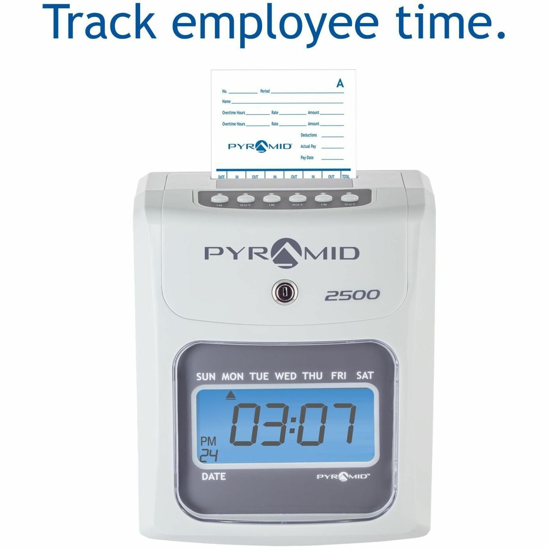 Pyramid 2500 Auto Aligning Time Clock, Unlimited Employees, Backlit LCD, Wall Mountable