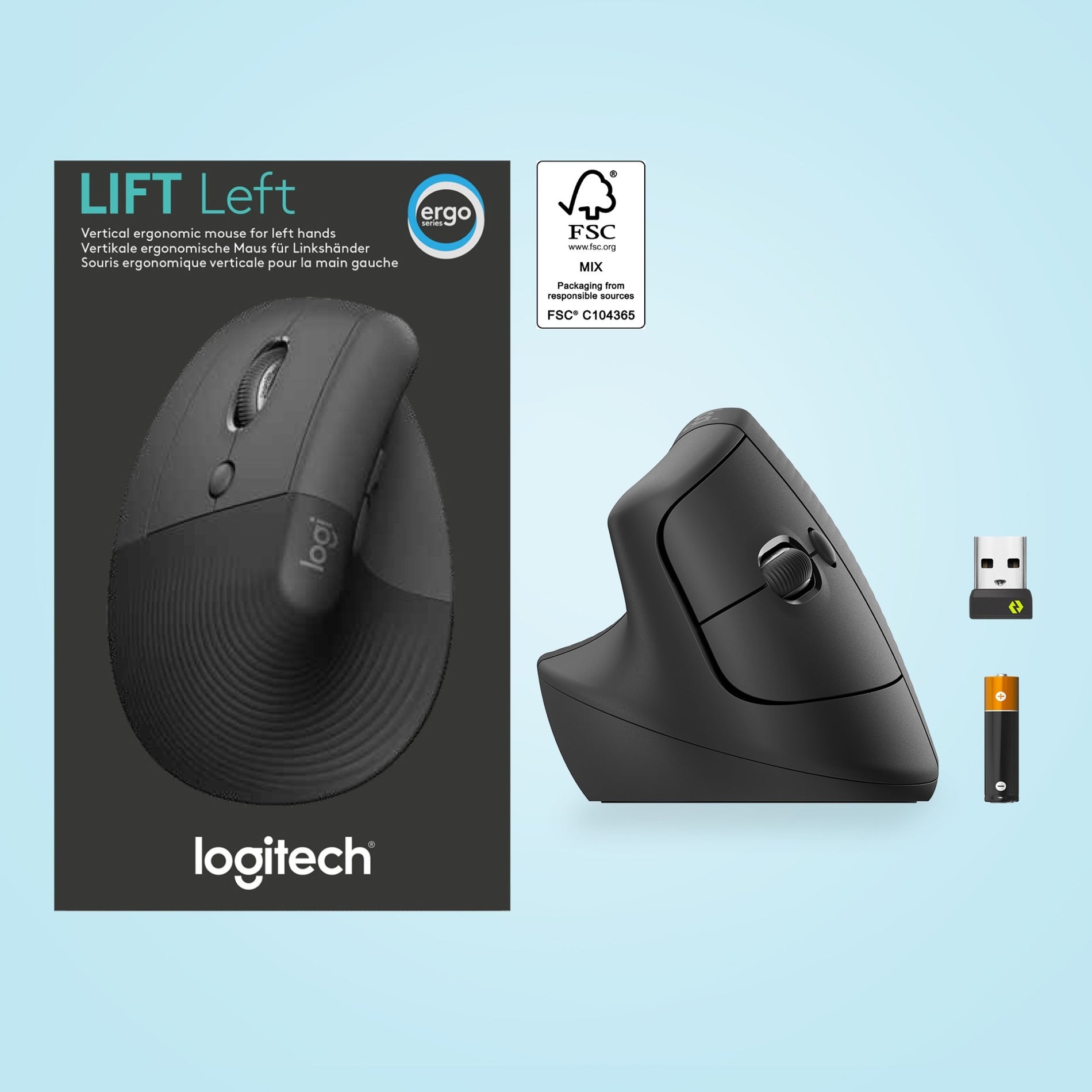 Logitech 910-006467 Lift Left Vertical Ergonomic Mouse (Graphite), Small/Medium Hand Size, 6 Buttons, 4000 dpi
