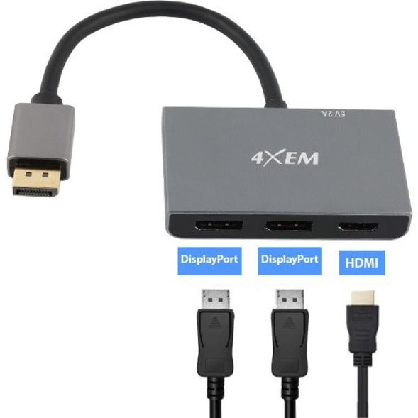 4XEM 4XMST04 3-Port DP to HDMI Multi-Monitor Splitter, 8K Dual 4K Hub, HDCP 2.3, DSC 1.2