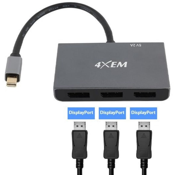 4XEM 4XMST06 3-Port Mini DisplayPort to DisplayPort Multi-Monitor Hub, 8K Dual 4K, HDCP 2.2, DSC 1.2