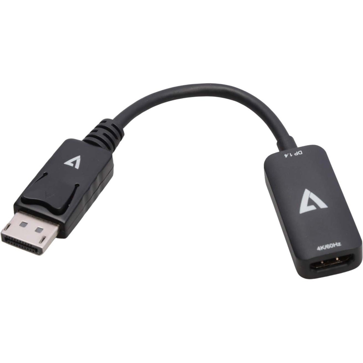 V7 V7DPHDMIACTV DisplayPort 1.4 Male to HDMI 2.0 Female Adapter 4K UHD Black, Strain Relief, Triple Shielded, EMI/RF Protection